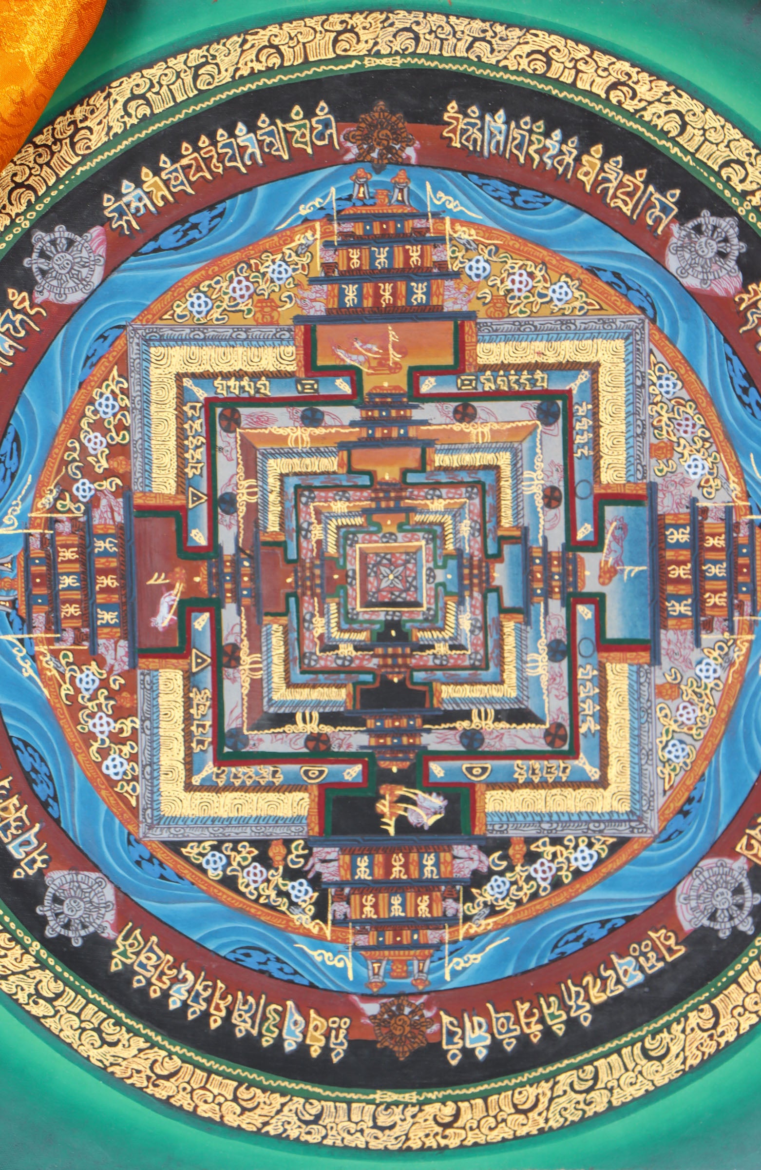 Kalachakra Mandala Brocade Thangka Painting for meditation and contemplation.