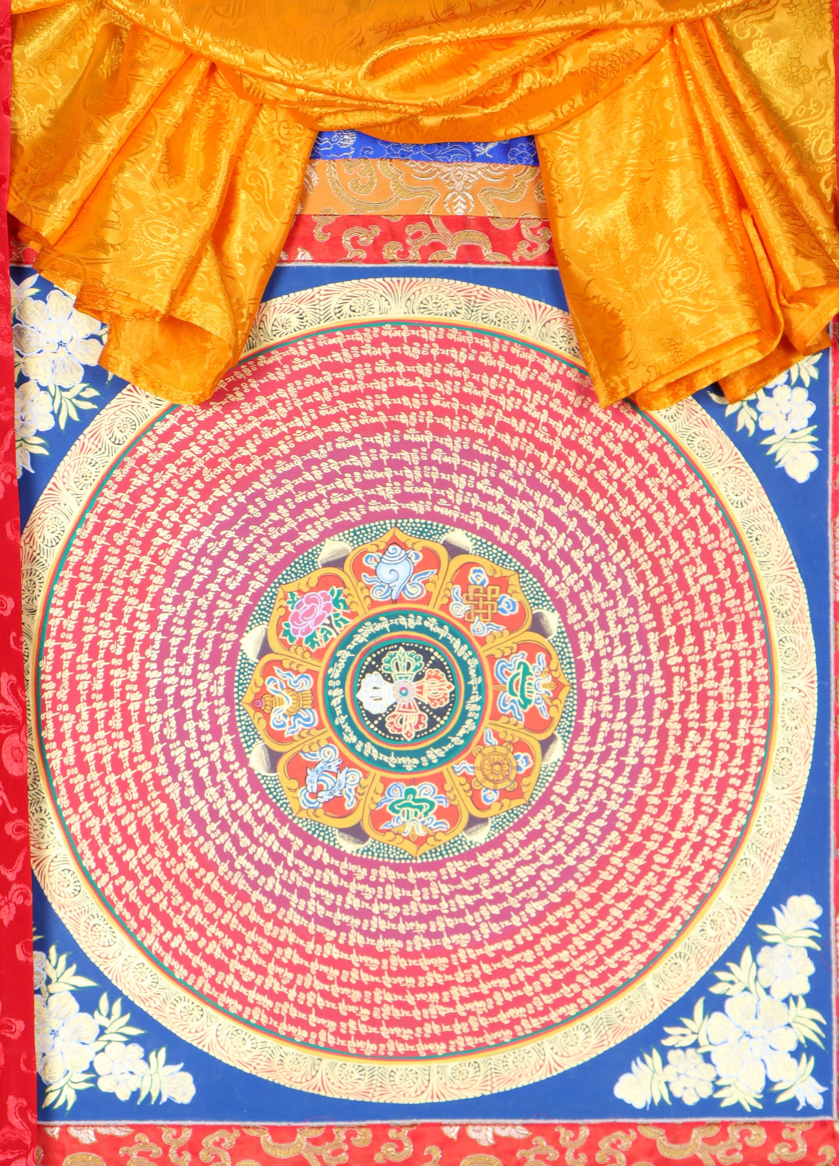 Mantra Mandala Brocade Thangka for wall decor.