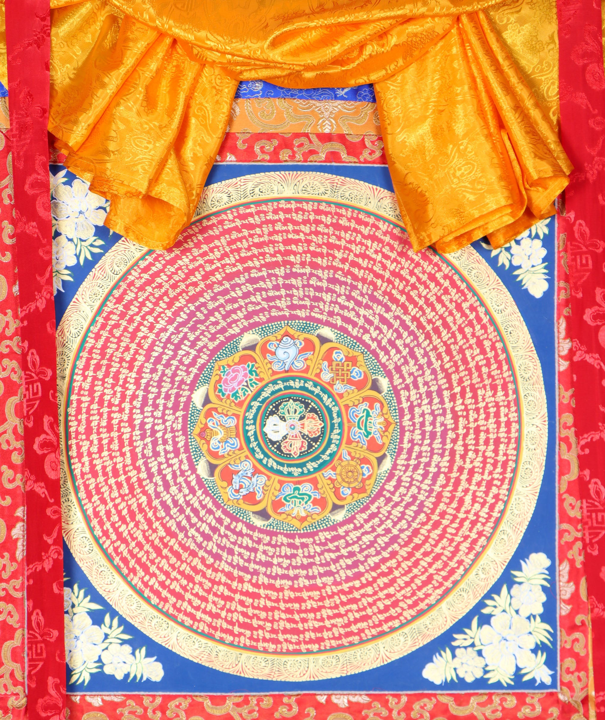 Mantra Mandala Brocade Thangka for wall decor.