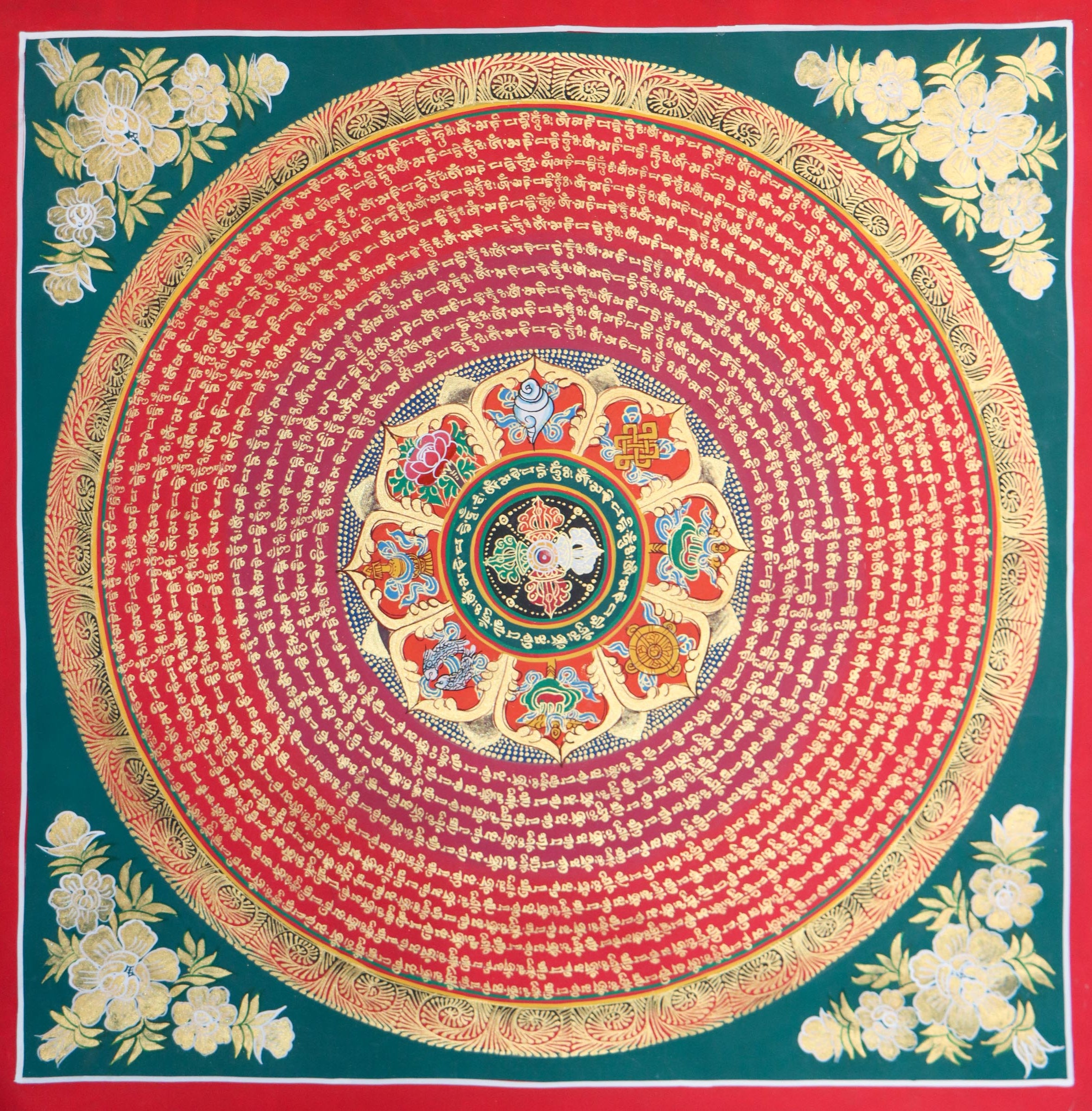 Mantra Mandala  Thangka  including  a double Dorje in the centre 
