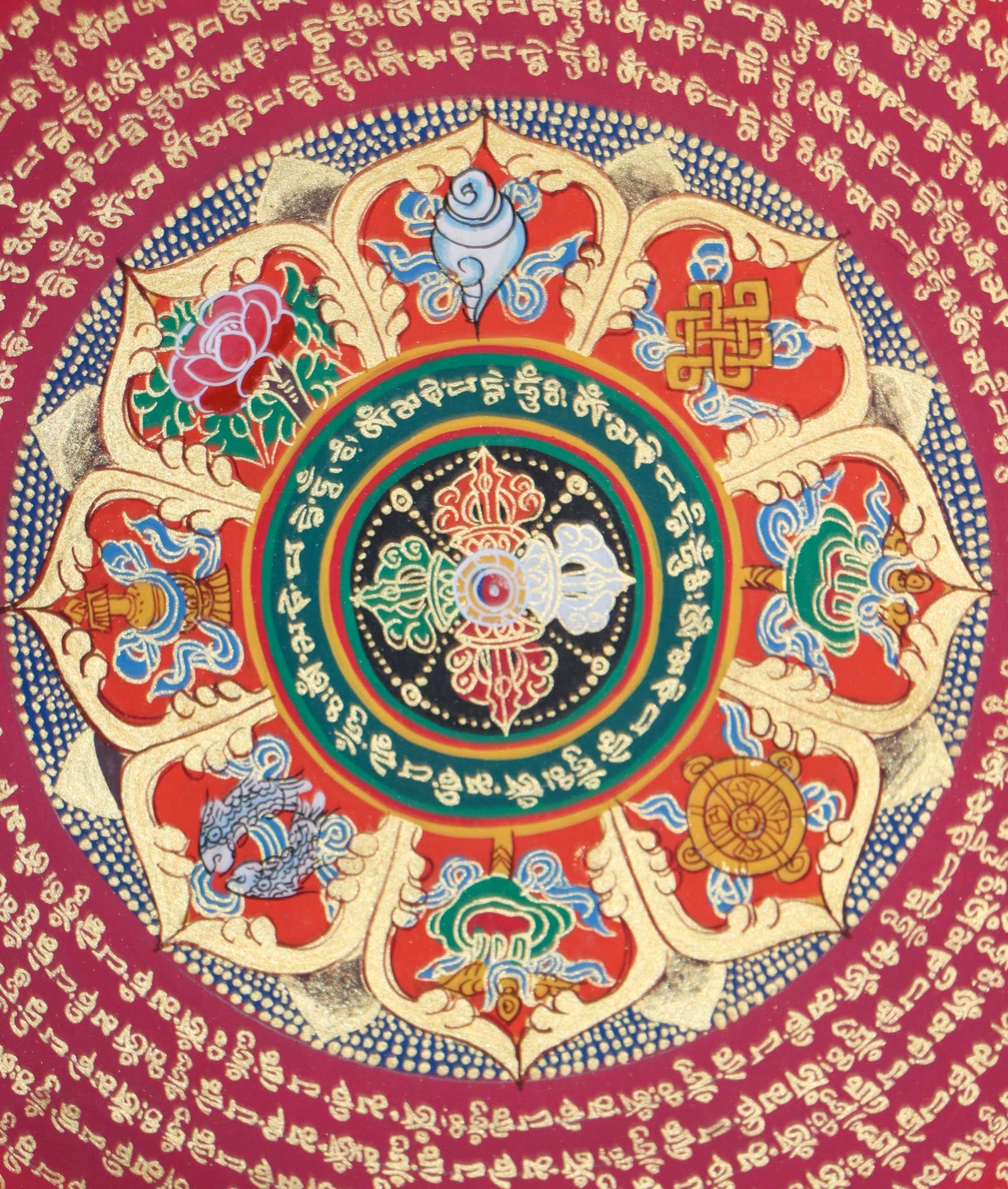 Mantra mandala Thangka  including a double Dorje in the centre