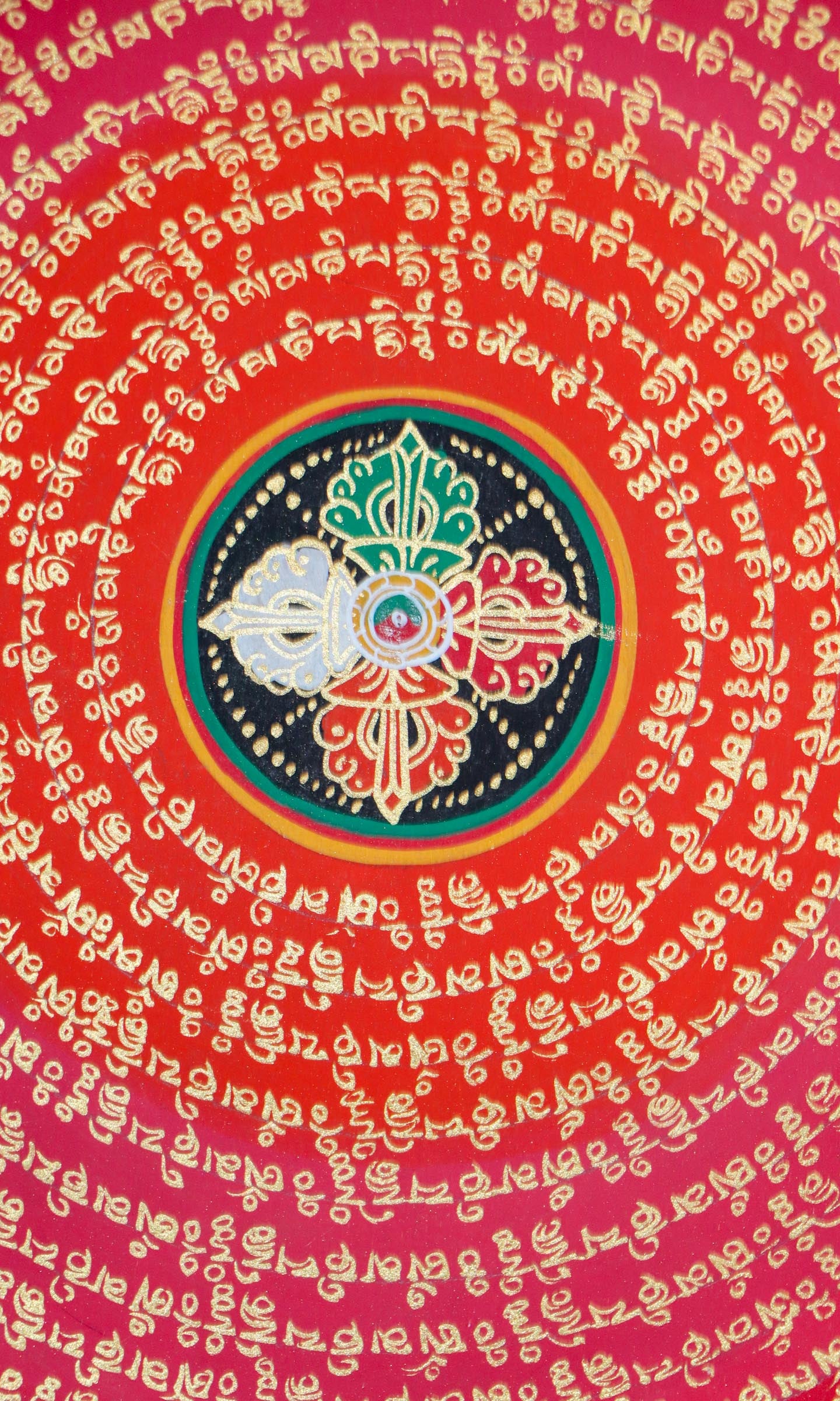 Mantra Mandala with 8 auspicious symbol thangka painting with Bajra at the center for wall hanging