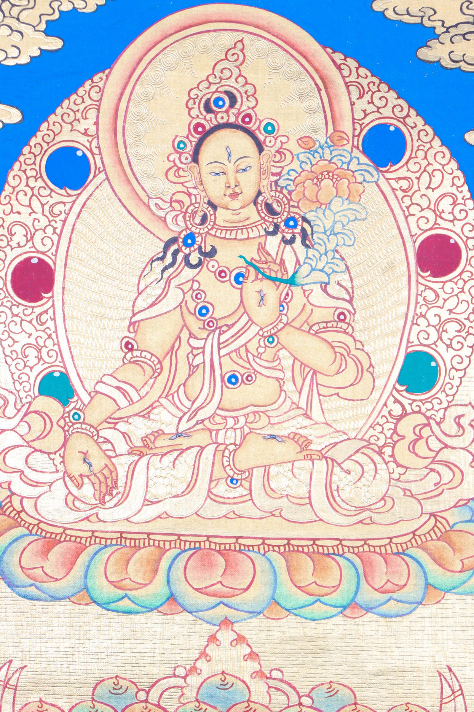 White Tara Thangka for meditation and wall decor .