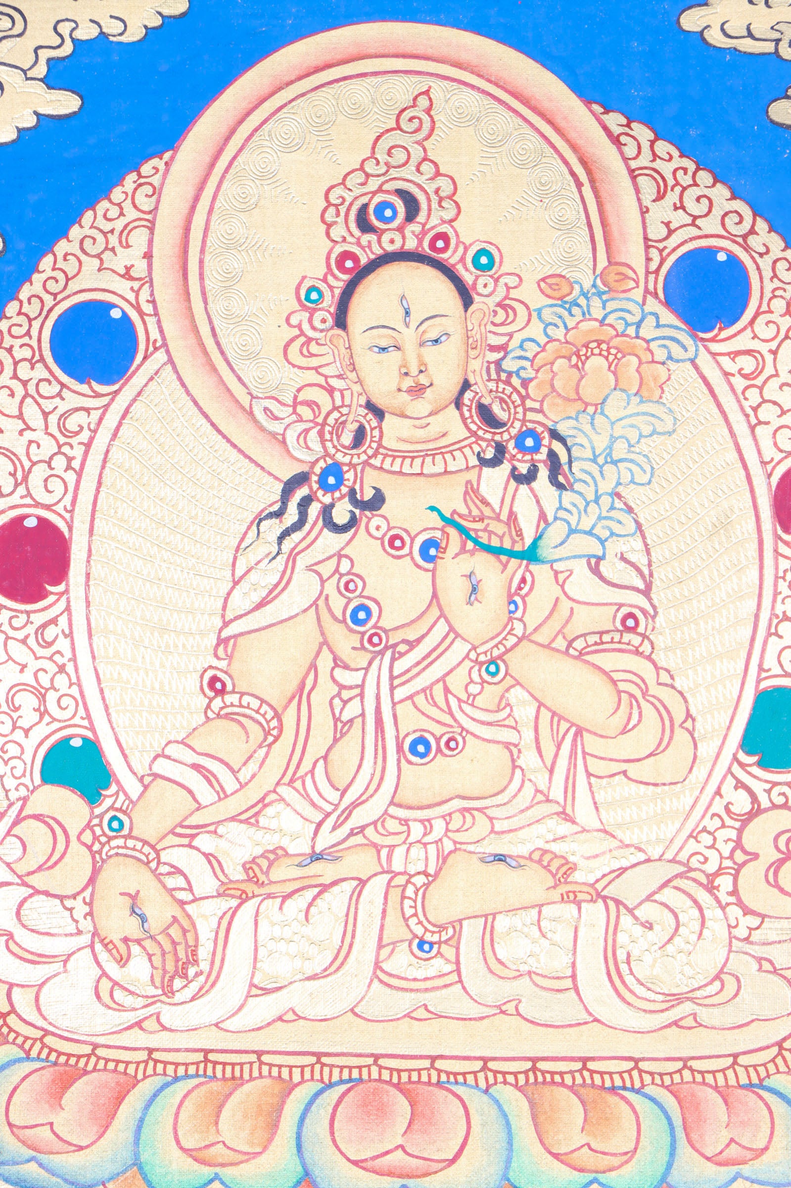 White Tara Thangka for meditation and wall decor .
