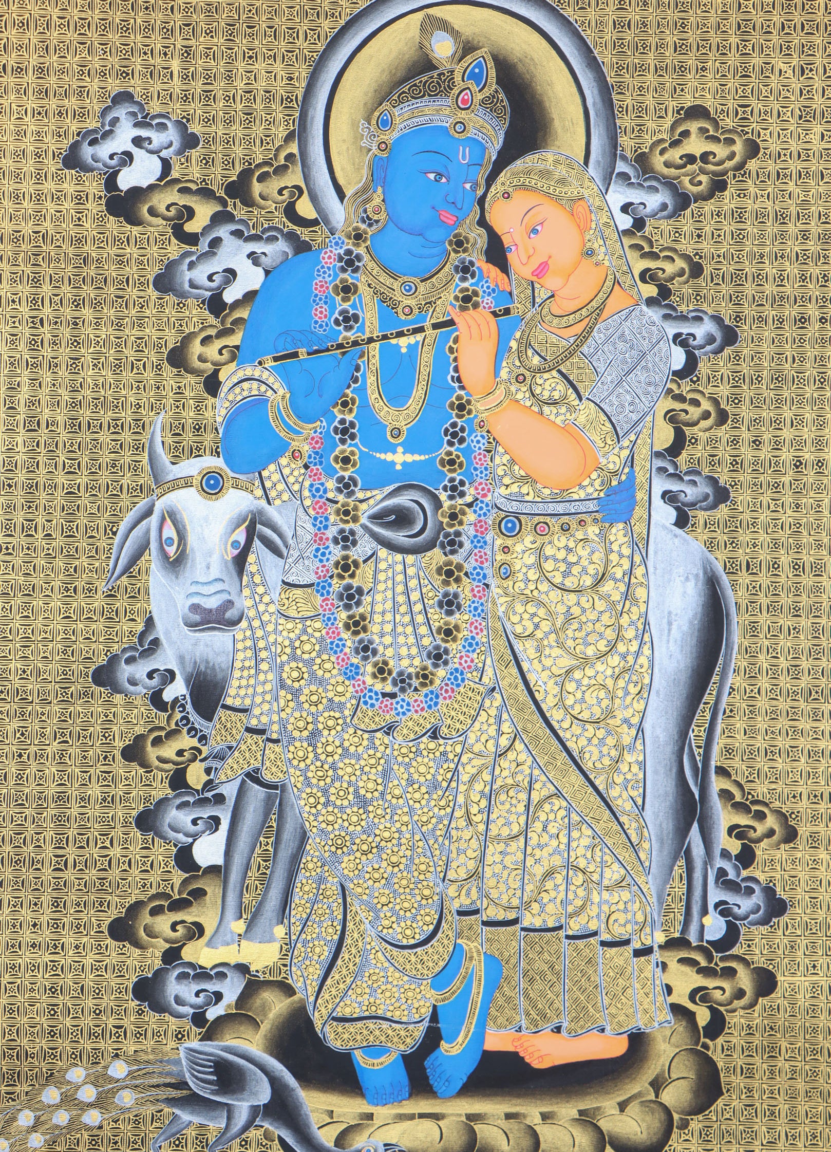 Radha Krishna Thangka for wall decor,