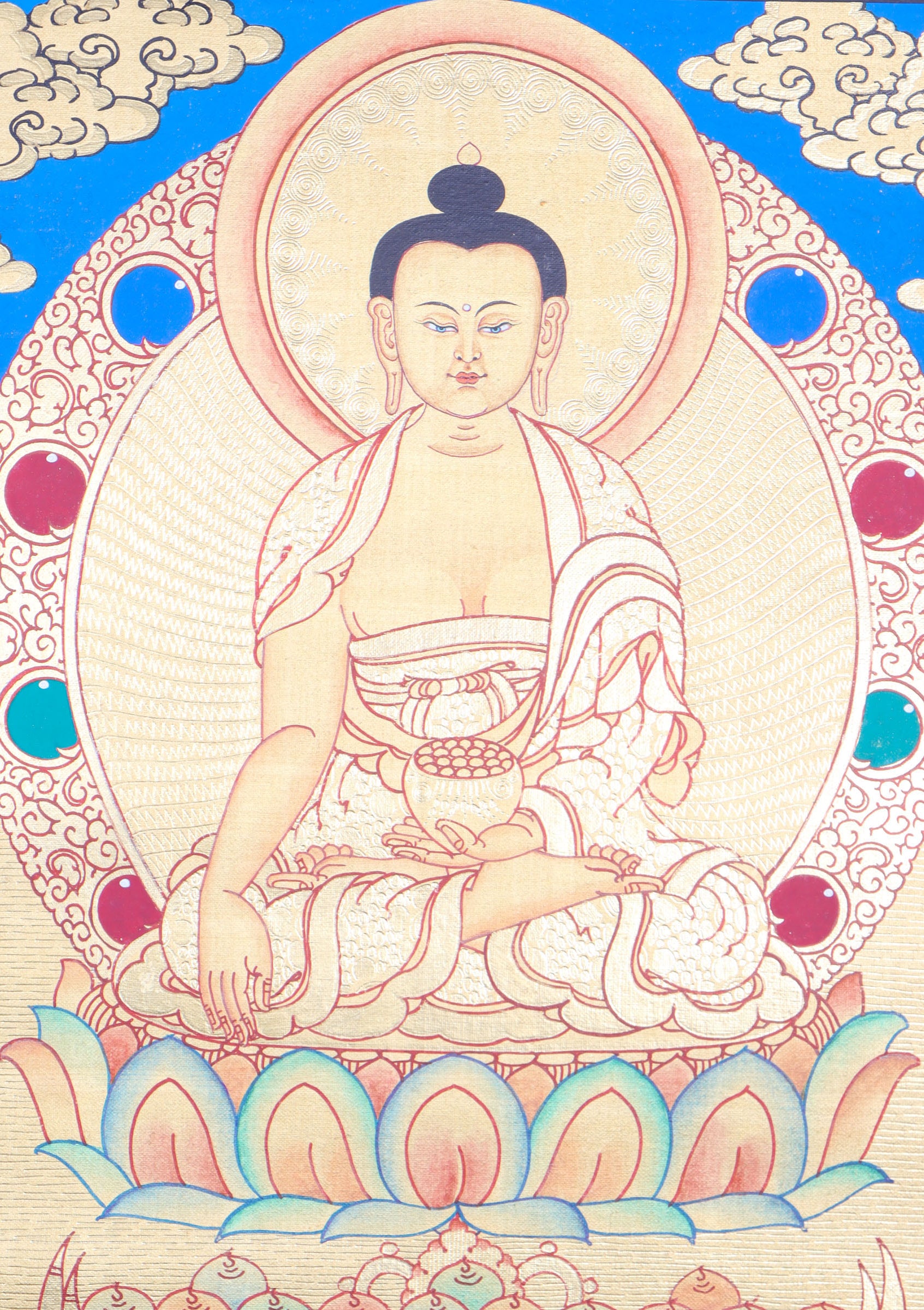 Shakyamuni Buddha Thangka for wall decor and meditation .