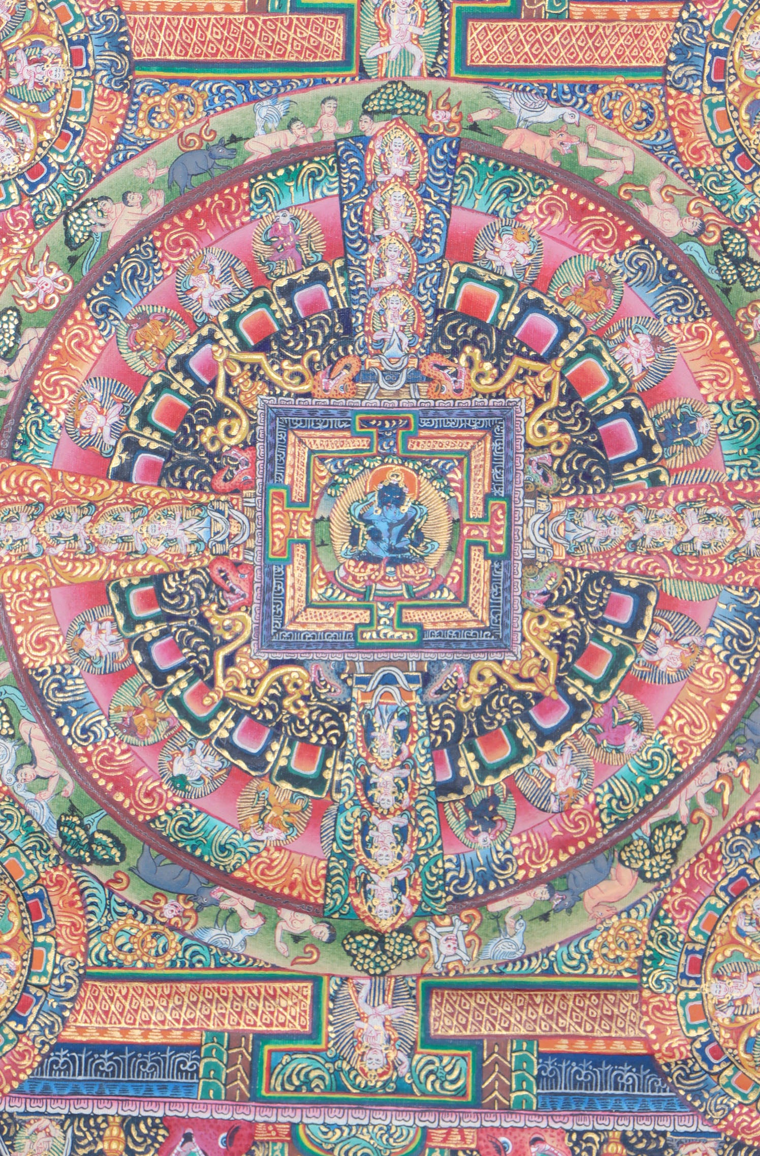  Vajradhara Mandala Thangka serves as a visual illustration to focus meditation and contemplation around the idea of enlightenment.
