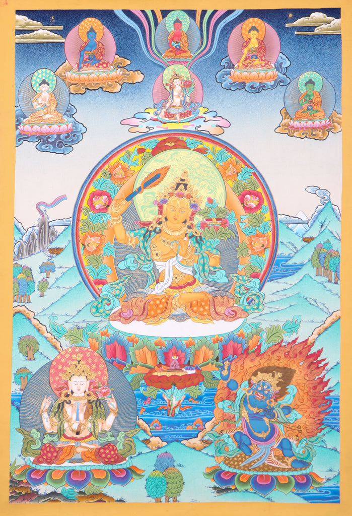 Manjushri Thangka for meditation and wall decor.