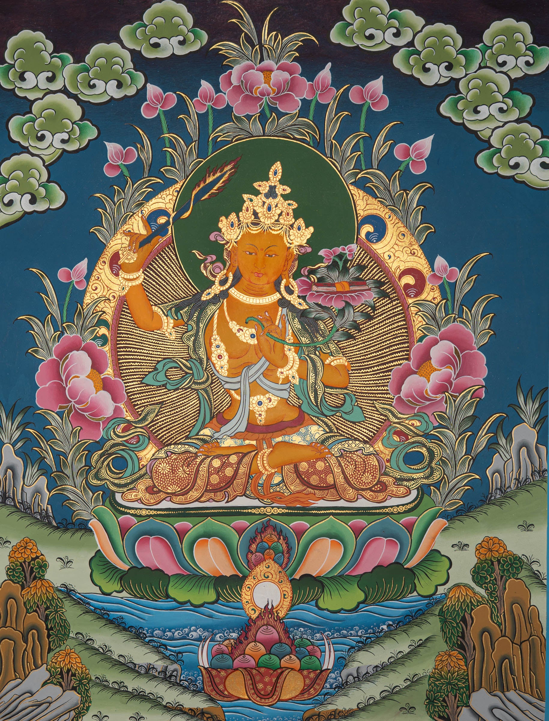 Tibetan Manjushri Thangka -  Sacred Art  