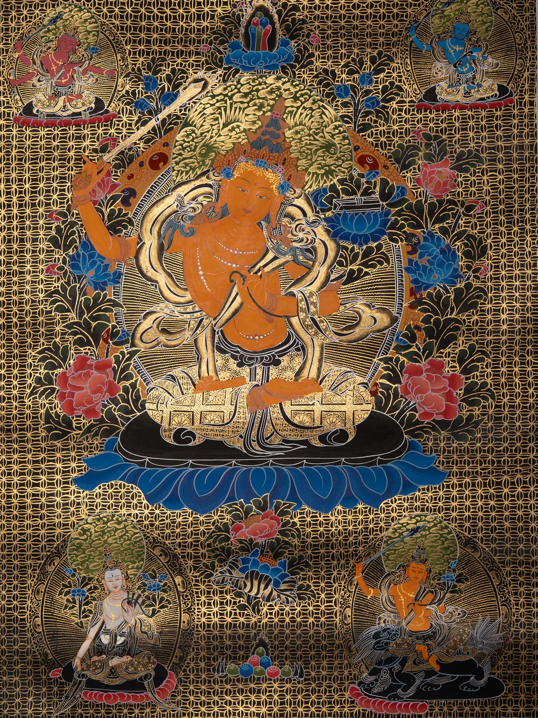 Tibetan Manjushri Thangka - Sacred Painting 