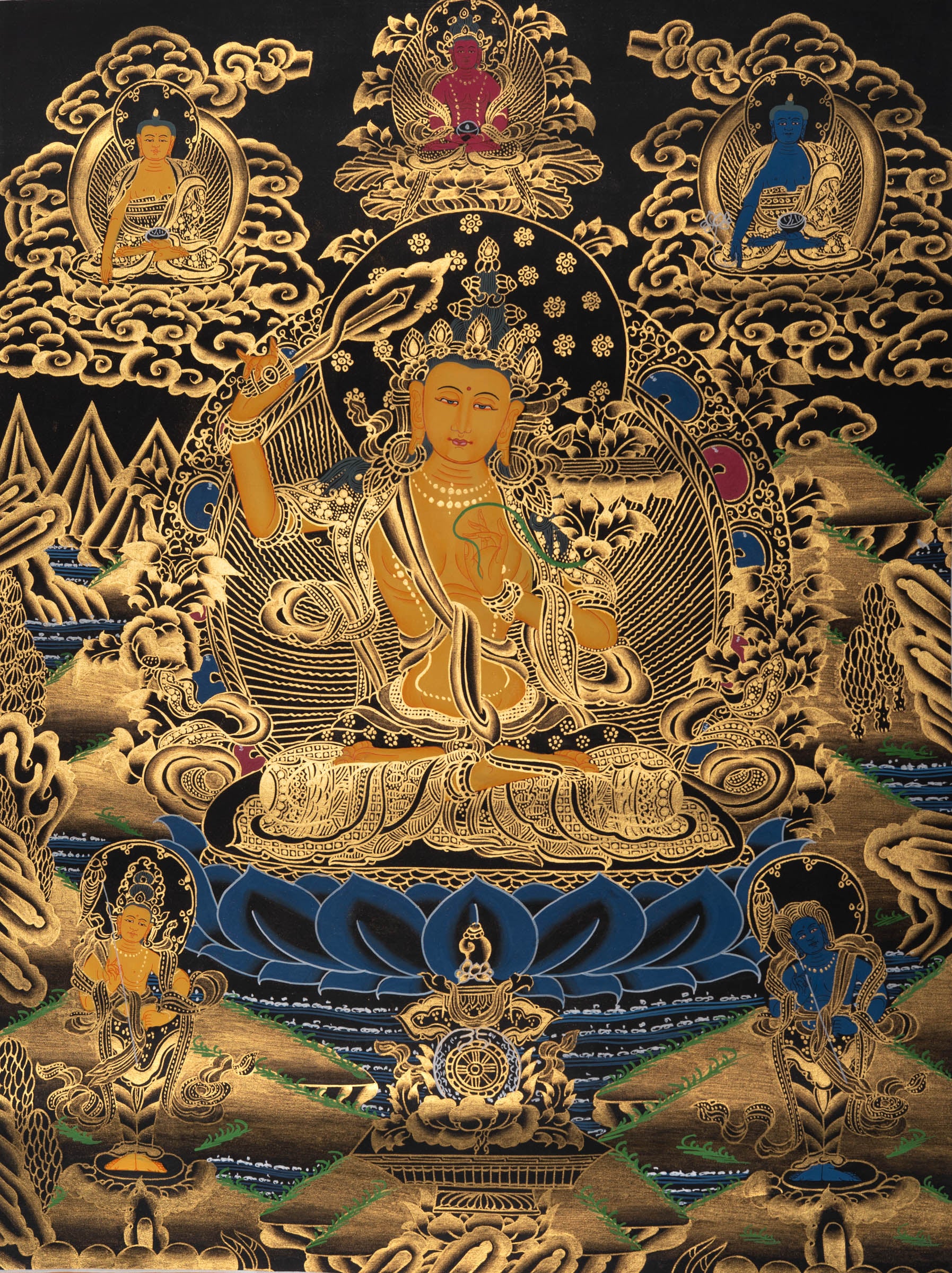 Sacred Manjushri Tibetan Painting  - Handpainted Art