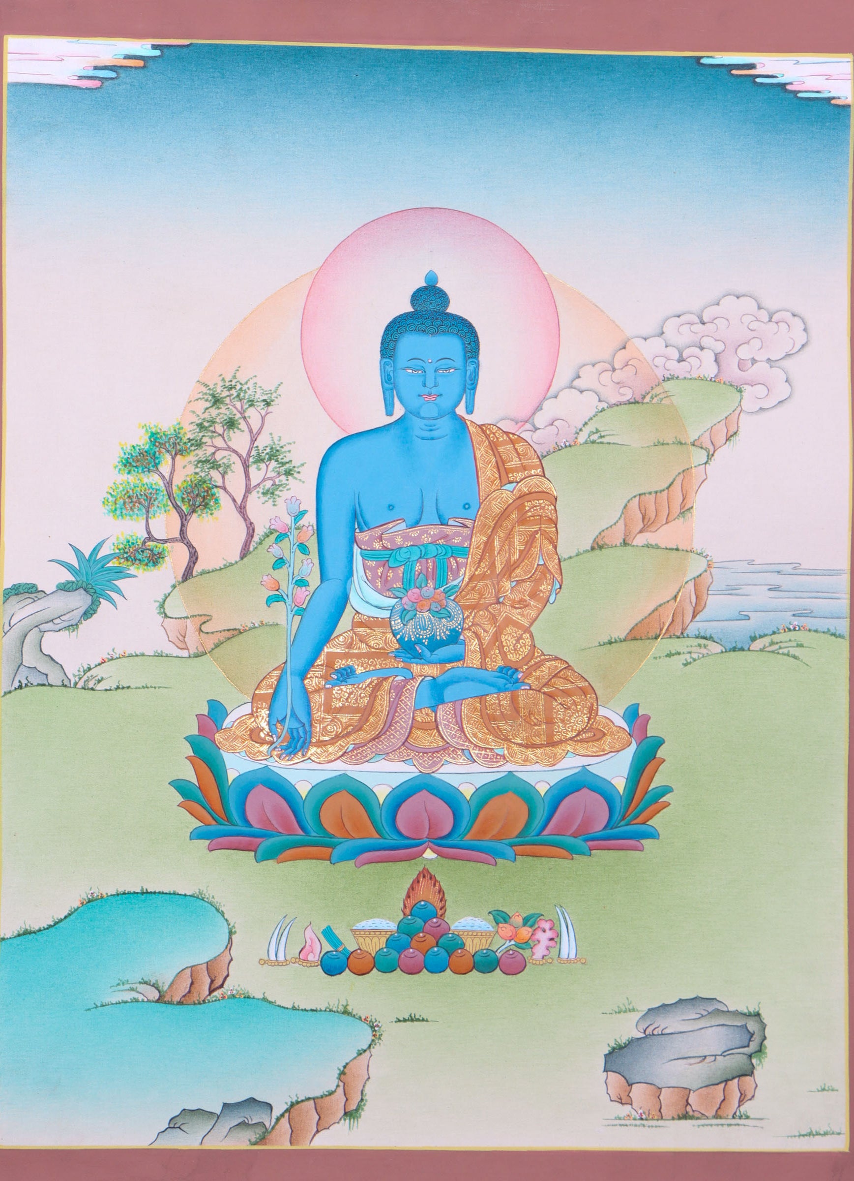 Medicine  Buddha Thangka for  mental healing, and suffering reduction.