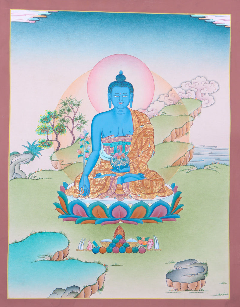 Medicine  Buddha Thangka for  mental healing, and suffering reduction.