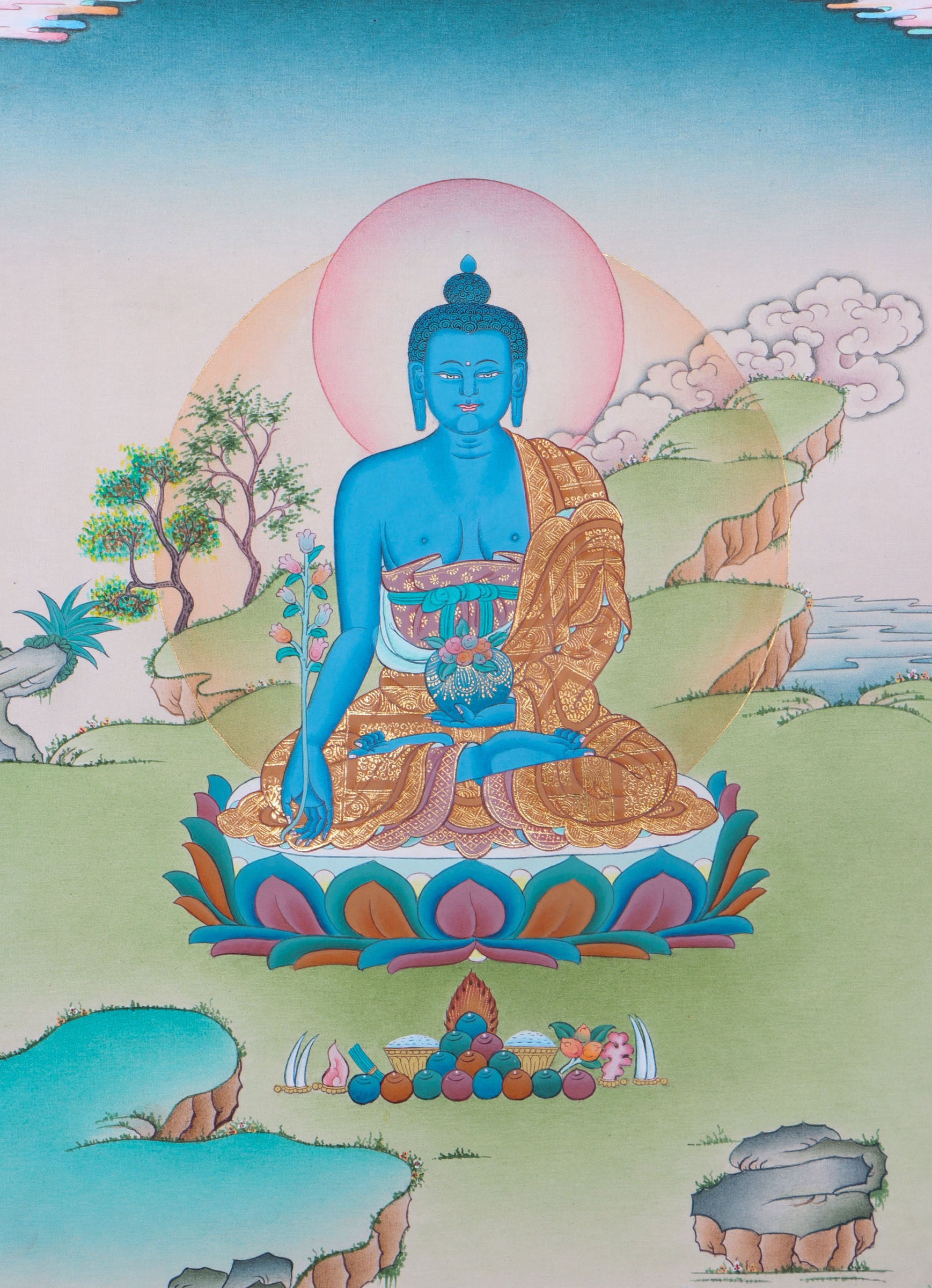 Medicine Buddha Thangka for mental healing, and suffering reduction.