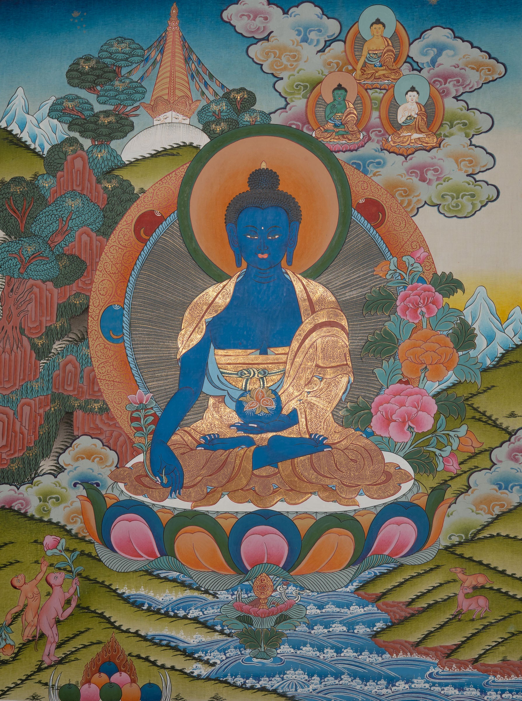 Sacred Medicine Buddha Thangka - Handpainted Art