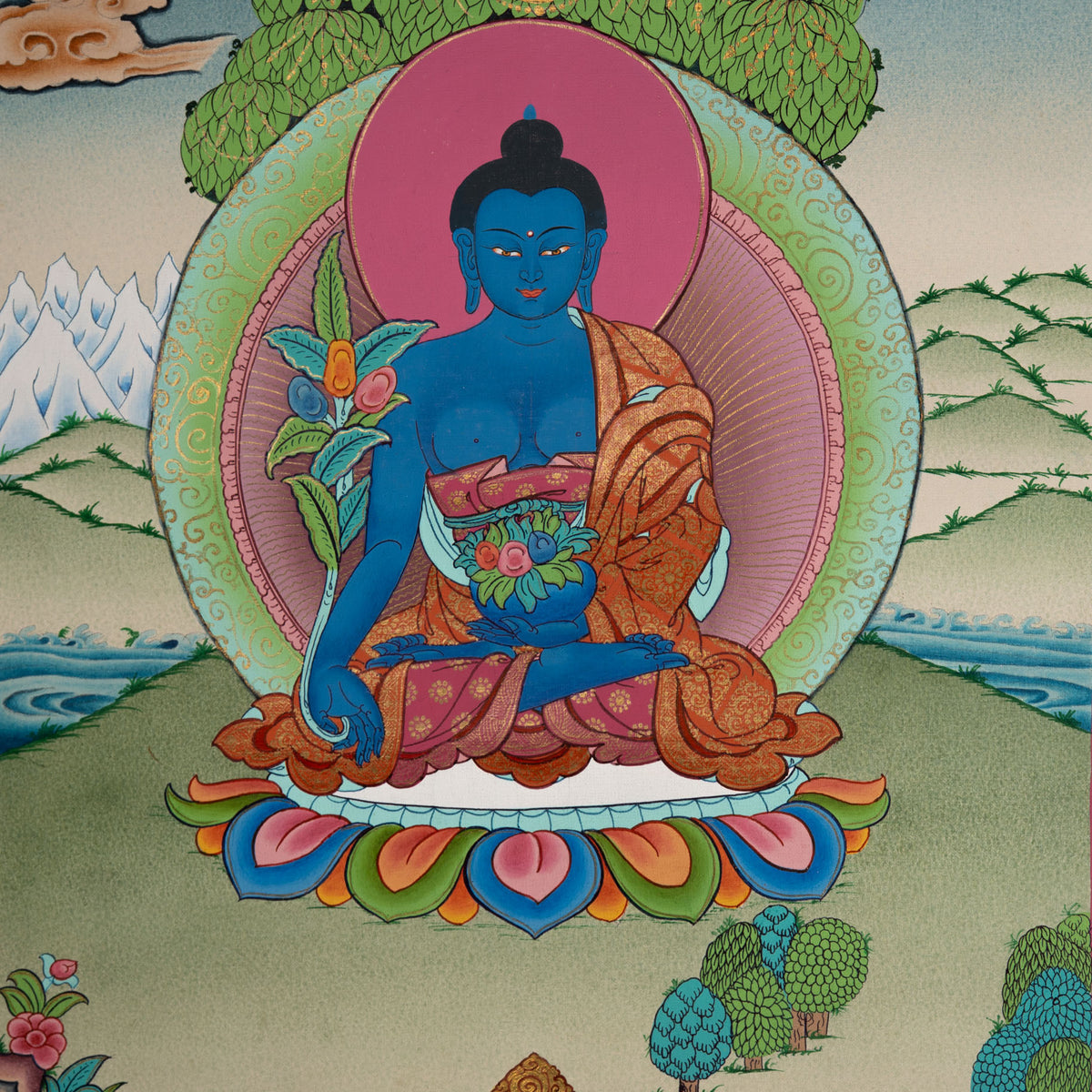 Medicine Buddha Thangka | Hand-Painted Healing Art – Lucky Thanka