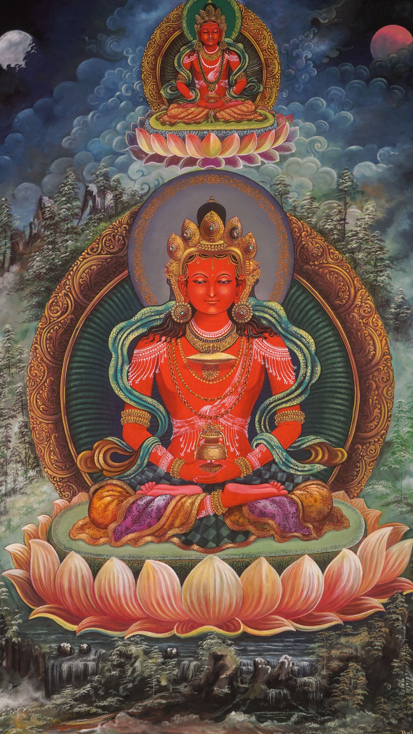 Red Amitayus Buddha - Newari Painting