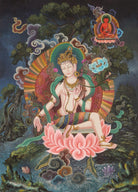 White Chenrezig Newari Thangka Painting with Amitabha- Paubha Art