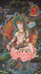 Chenrezig Newari Thangka Painting with Amitabha- Paubha Art