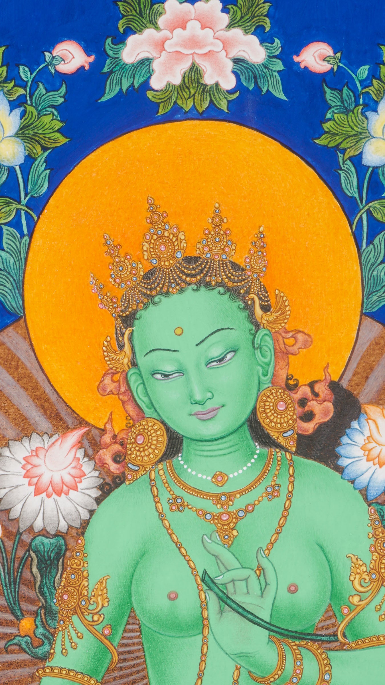Newari Green Tara Thangka - Handpainted Art 