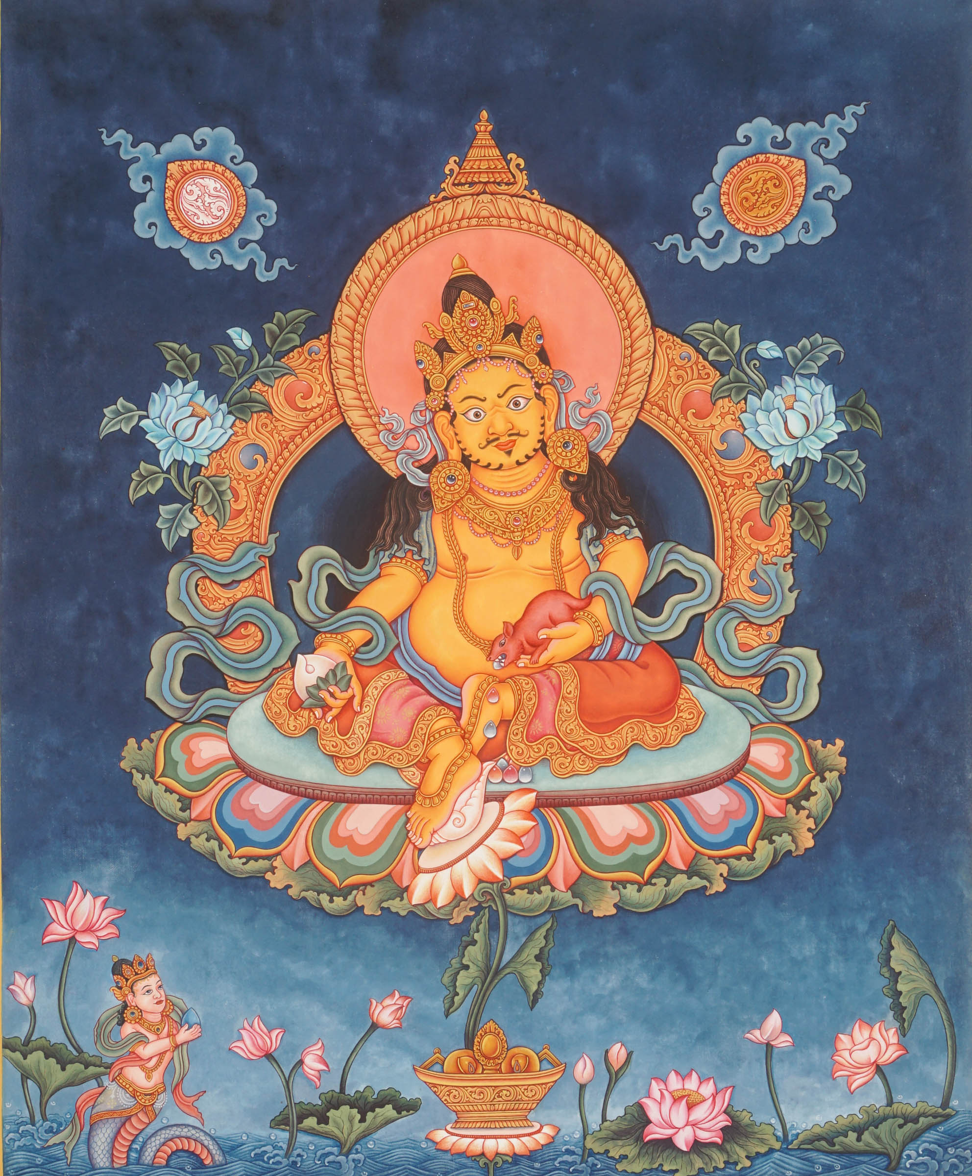 Yellow Zambala Thangka - Hand painted Art