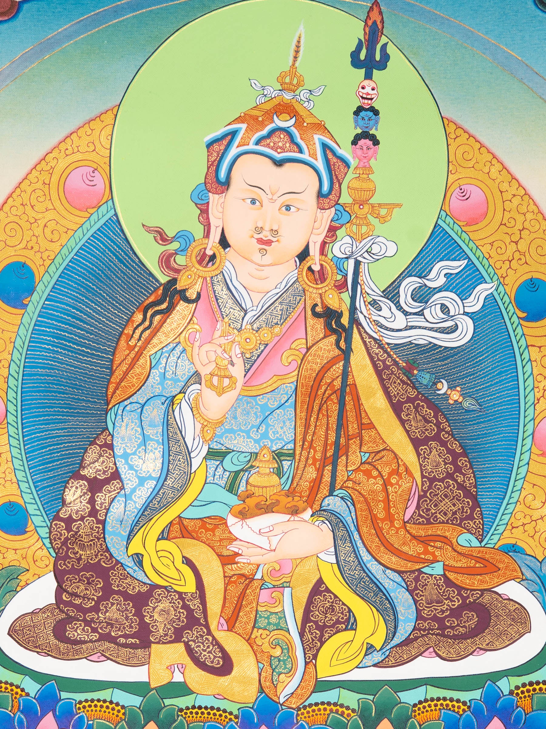 Handpainted Guru Rinpoche Thangka - Tibetan Painting 
