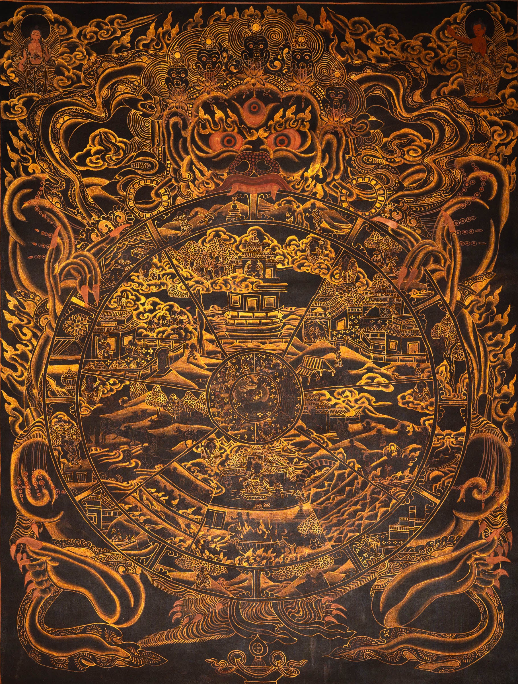 Antique Wheel of Life Thangka - Wall hanging decor