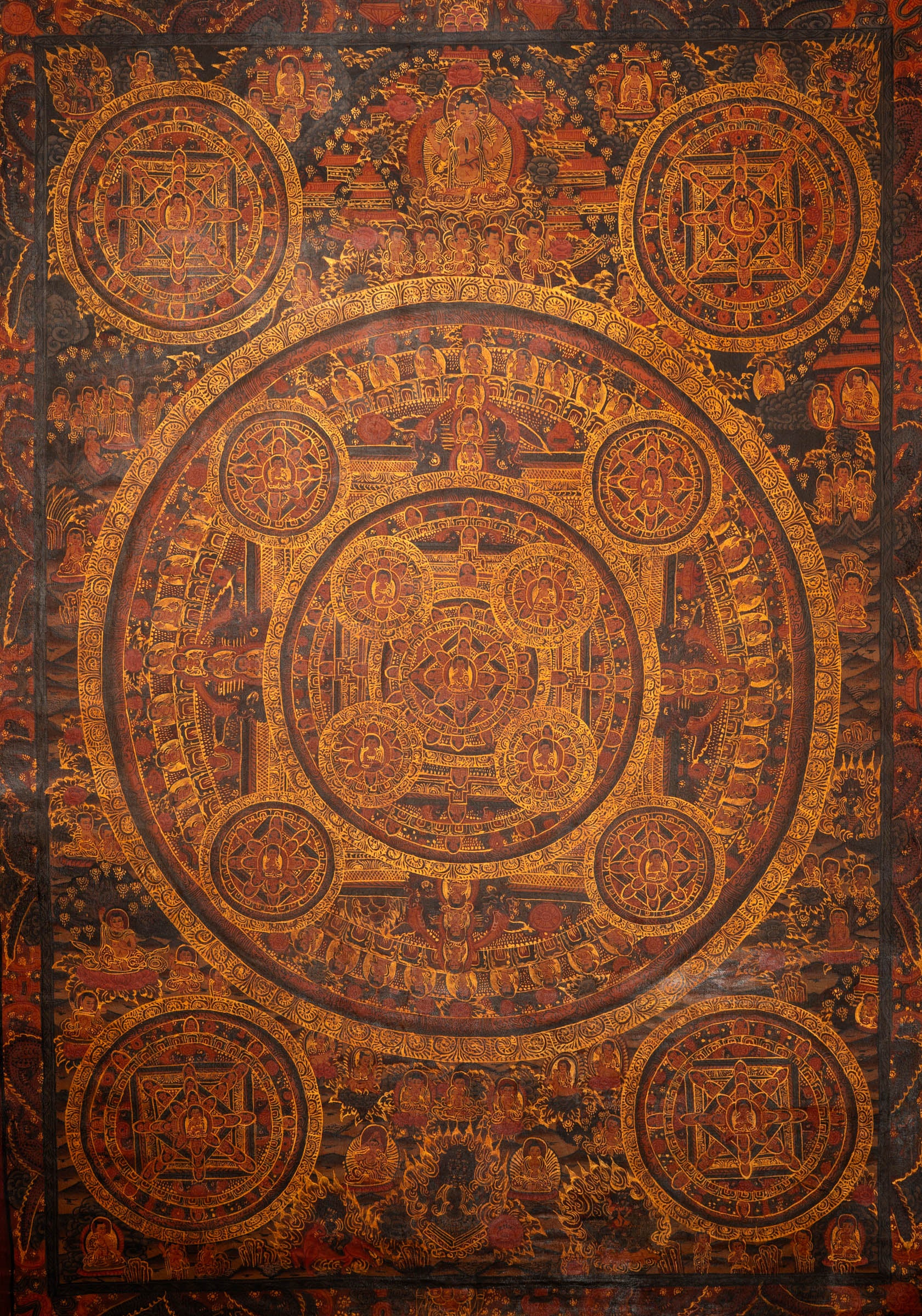 Antique Buddha Mandala Thangka  - Sacred Tibetan Painting