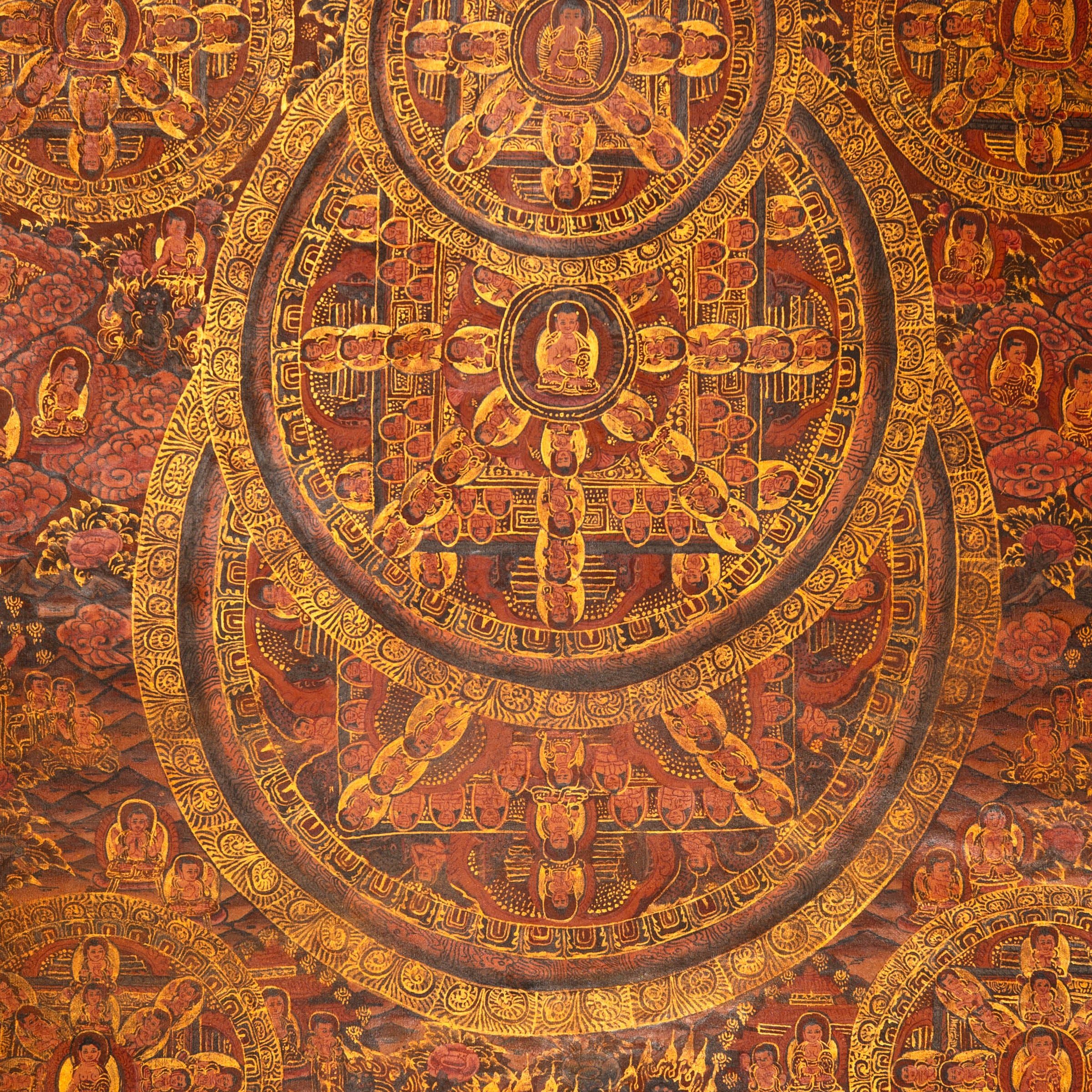 Antique Buddha Mandala Thangka  - Sacred Wall Decor
