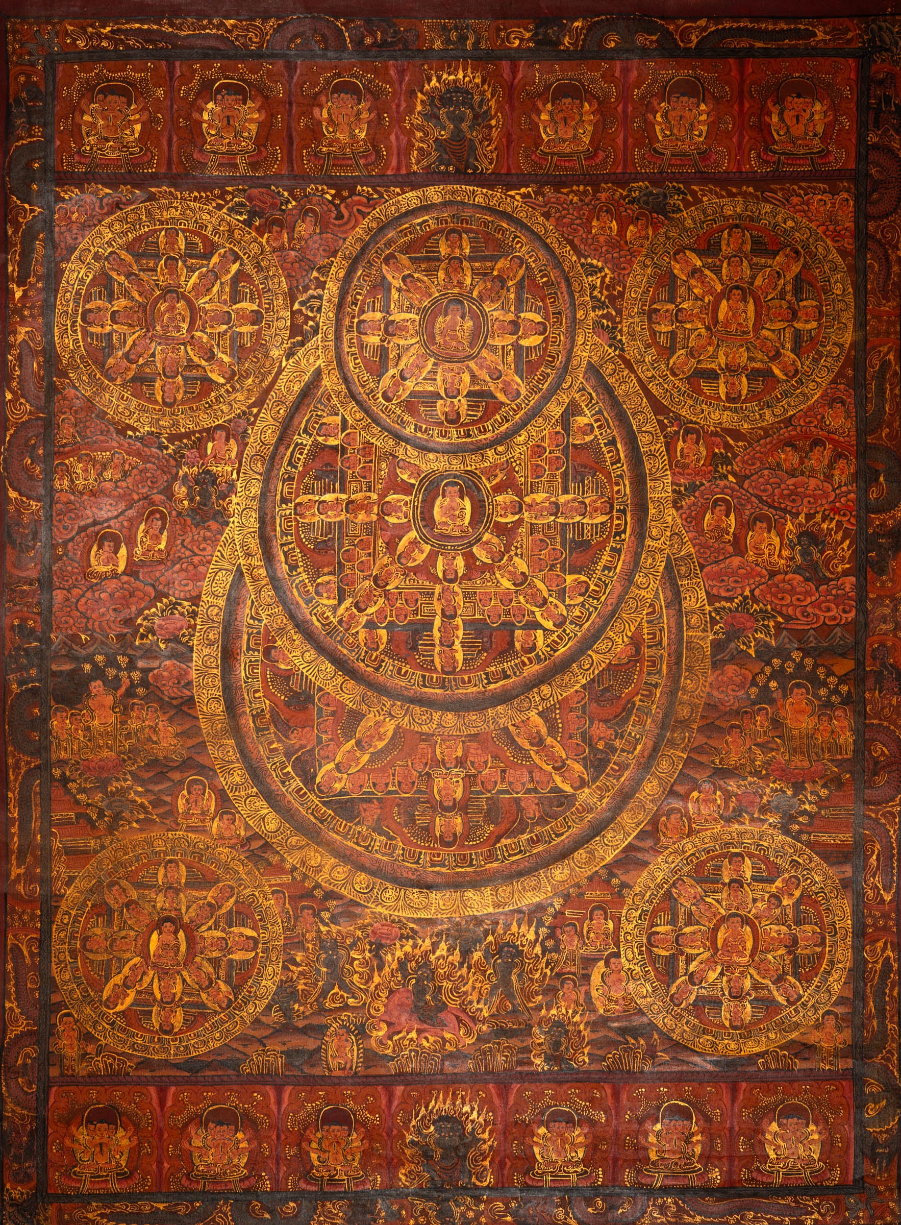 Antique Buddha Mandala Thangka  - Sacred Wall Decor