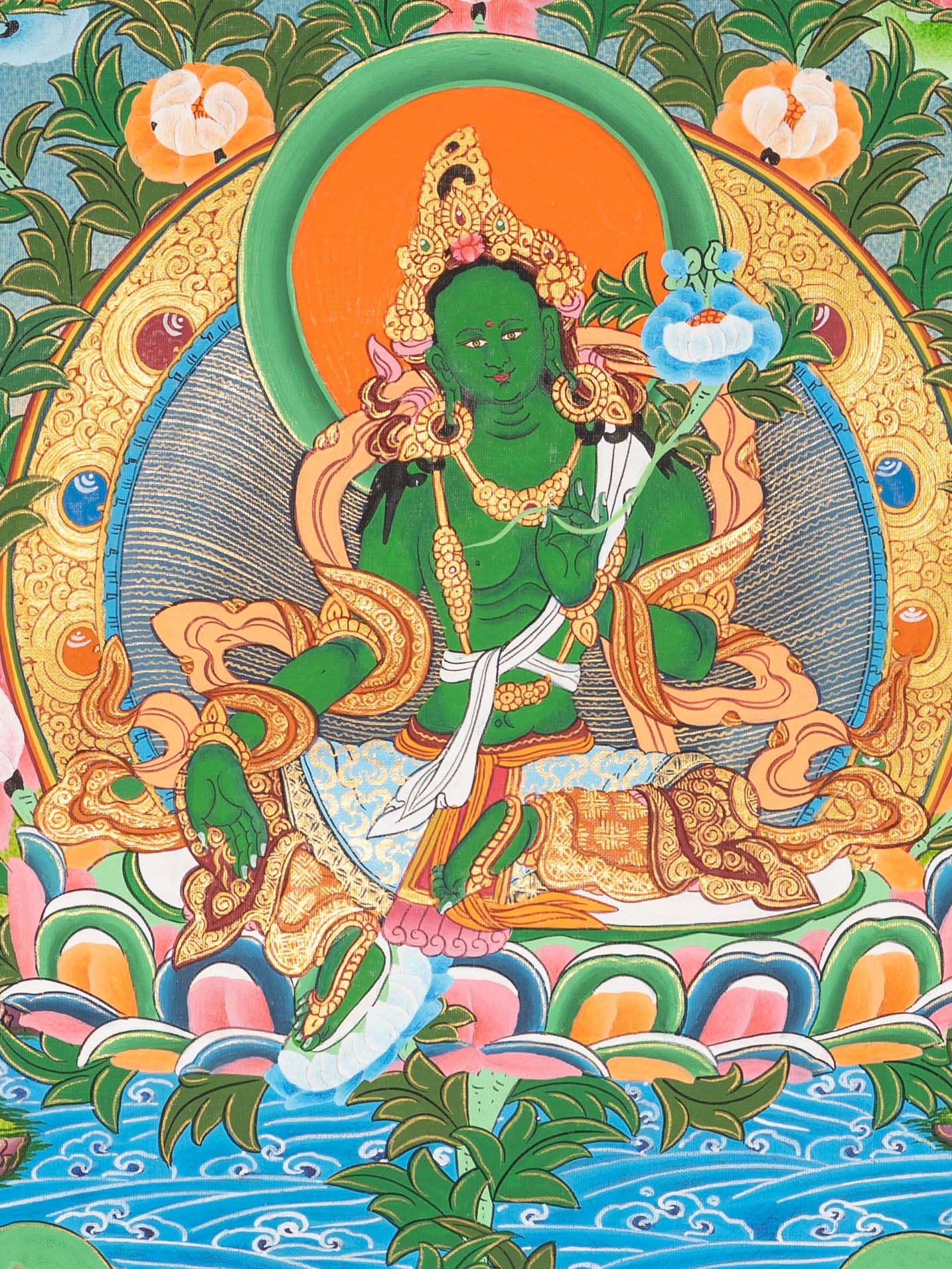 Handpainted 21 Tara Thangka - Sacred Tibetan Art