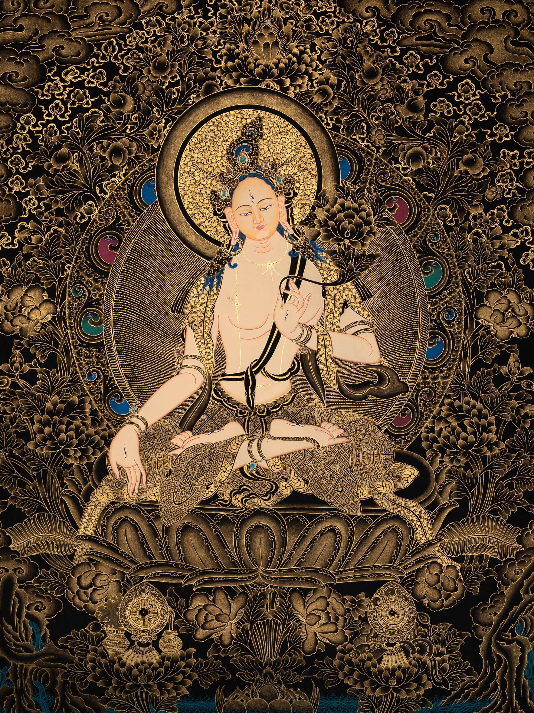 Hand-Painted White Tara Thangka - Sacred Art