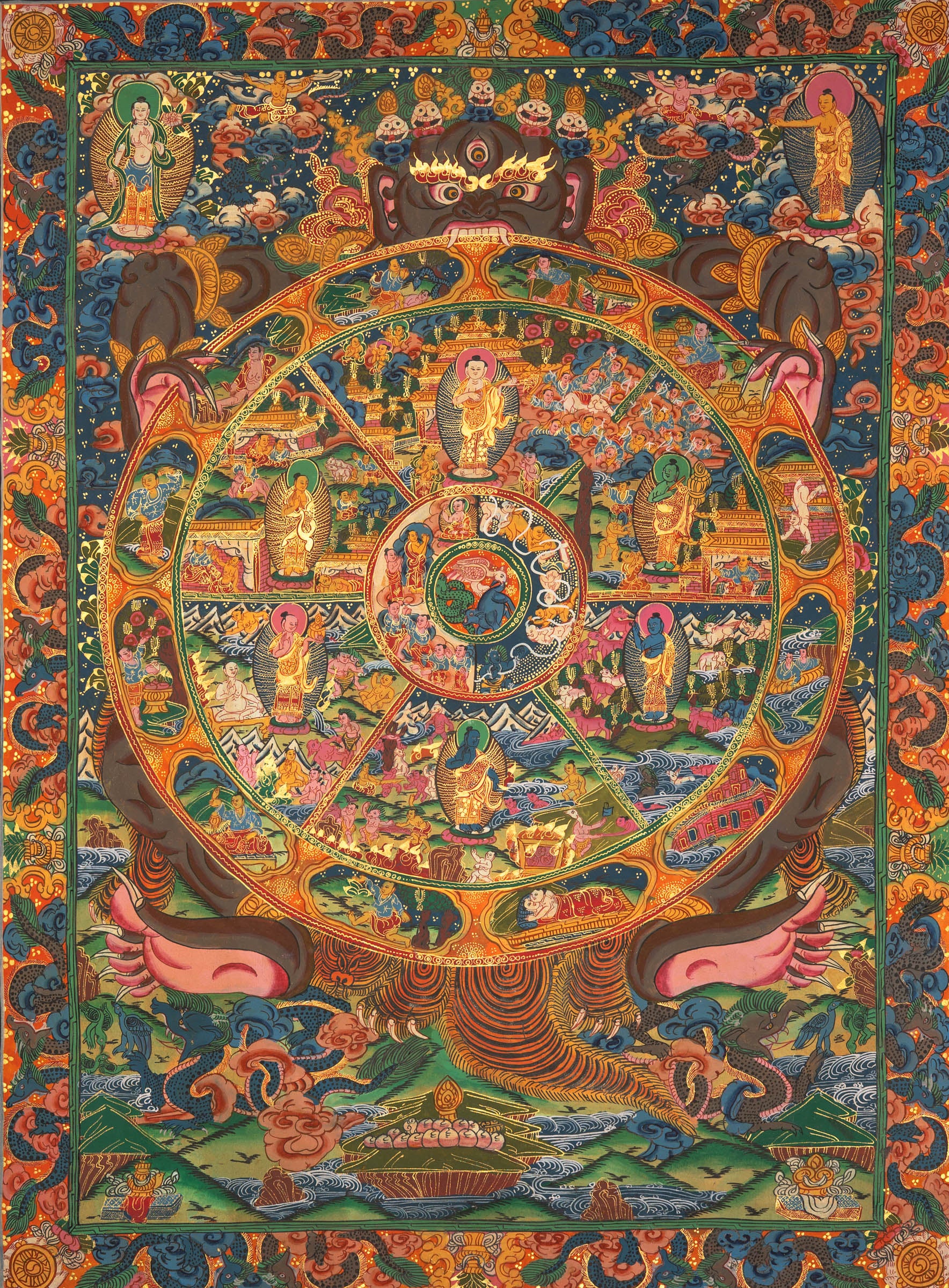 Handpainted Wheel of Life Thangka - Sacred Tibetan Painting