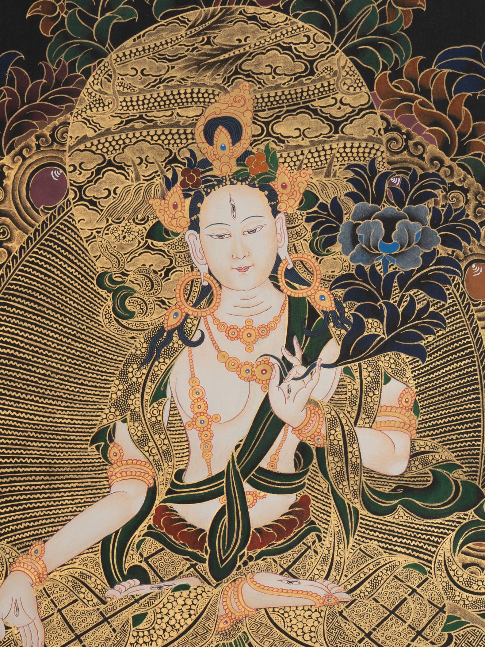 White Tara Thangka - Sacred  Tibetan Painting 