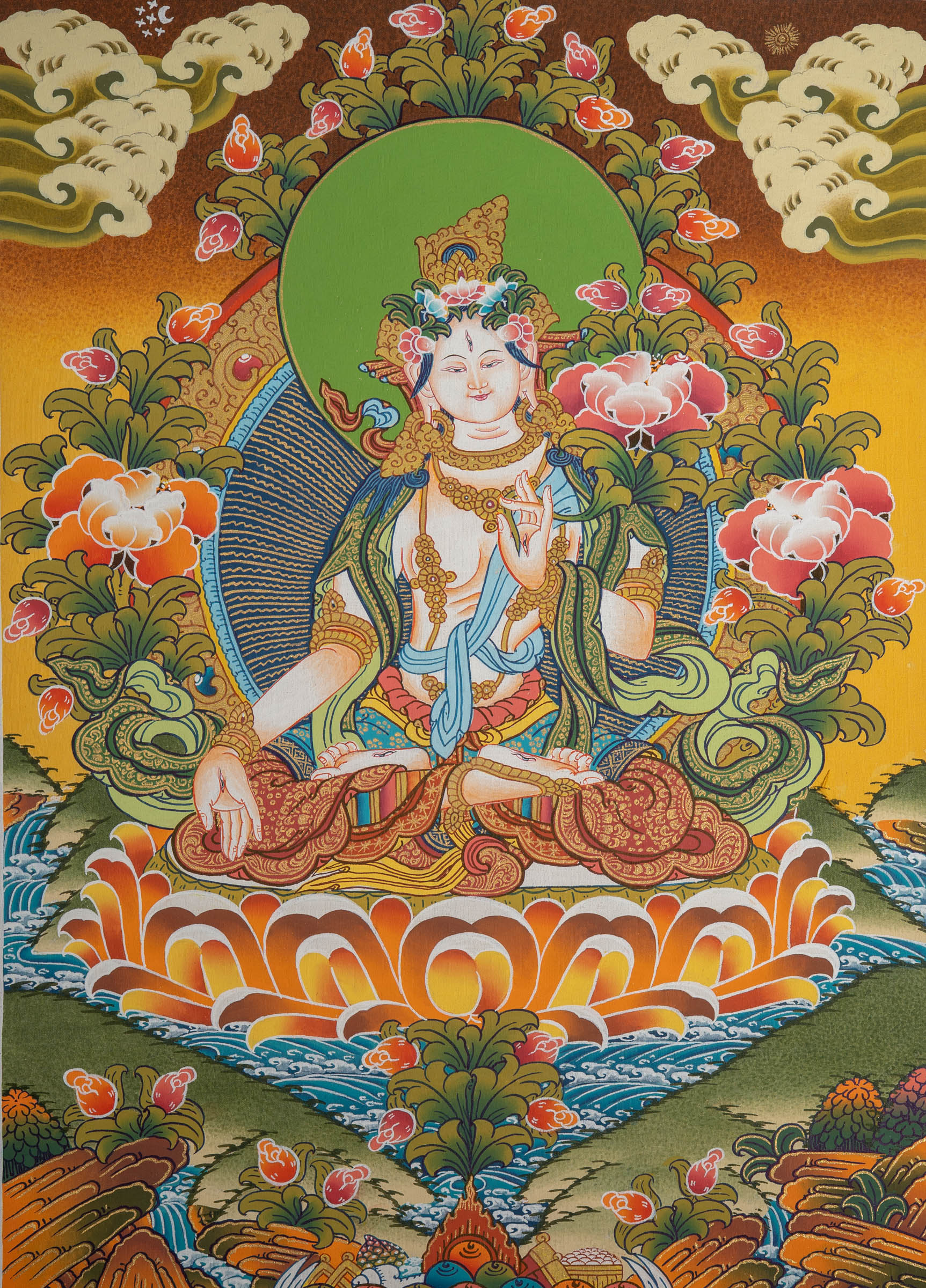 White Tara Thangka - Tibetan Handpainted Art