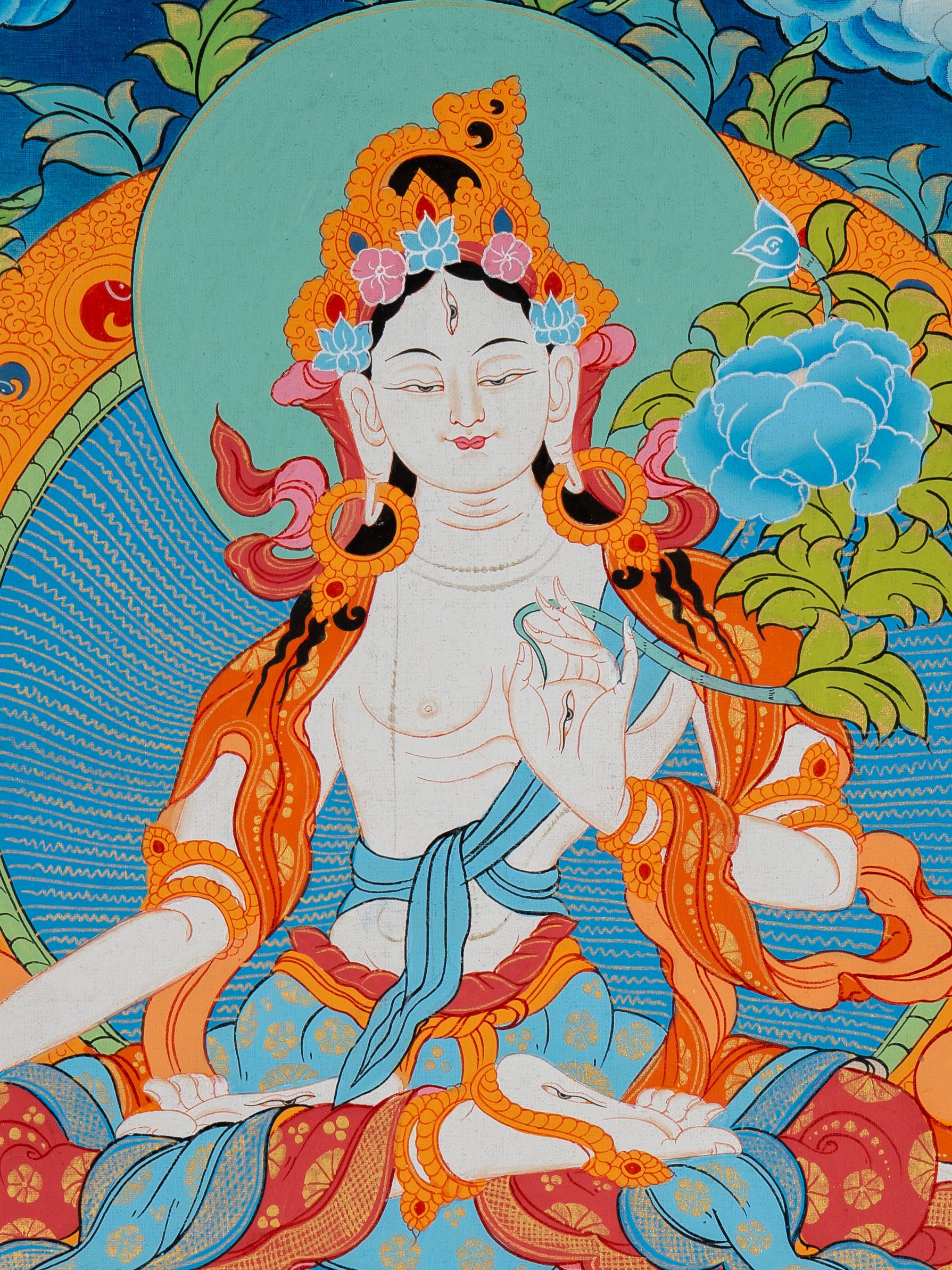 White Tara Thangka - Sacred Tibetan Painting