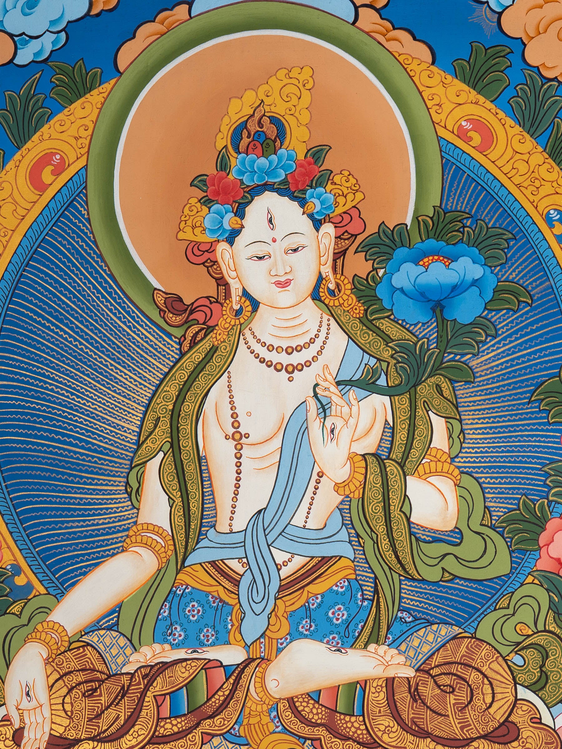 White Tara Thangka Painting  - Sacred Tibetan Art