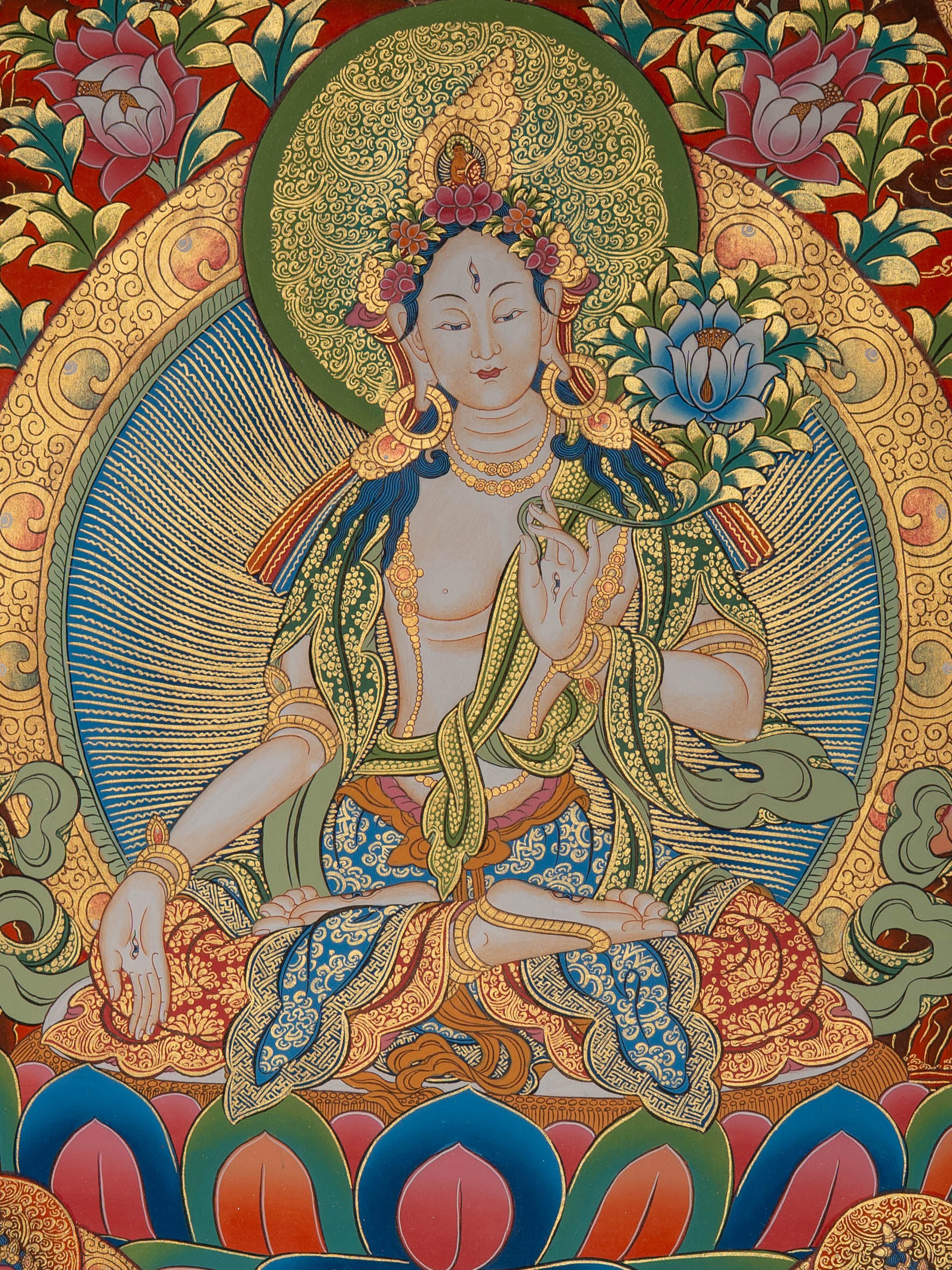 Sacred White Tara Thangka - Handpainted Art