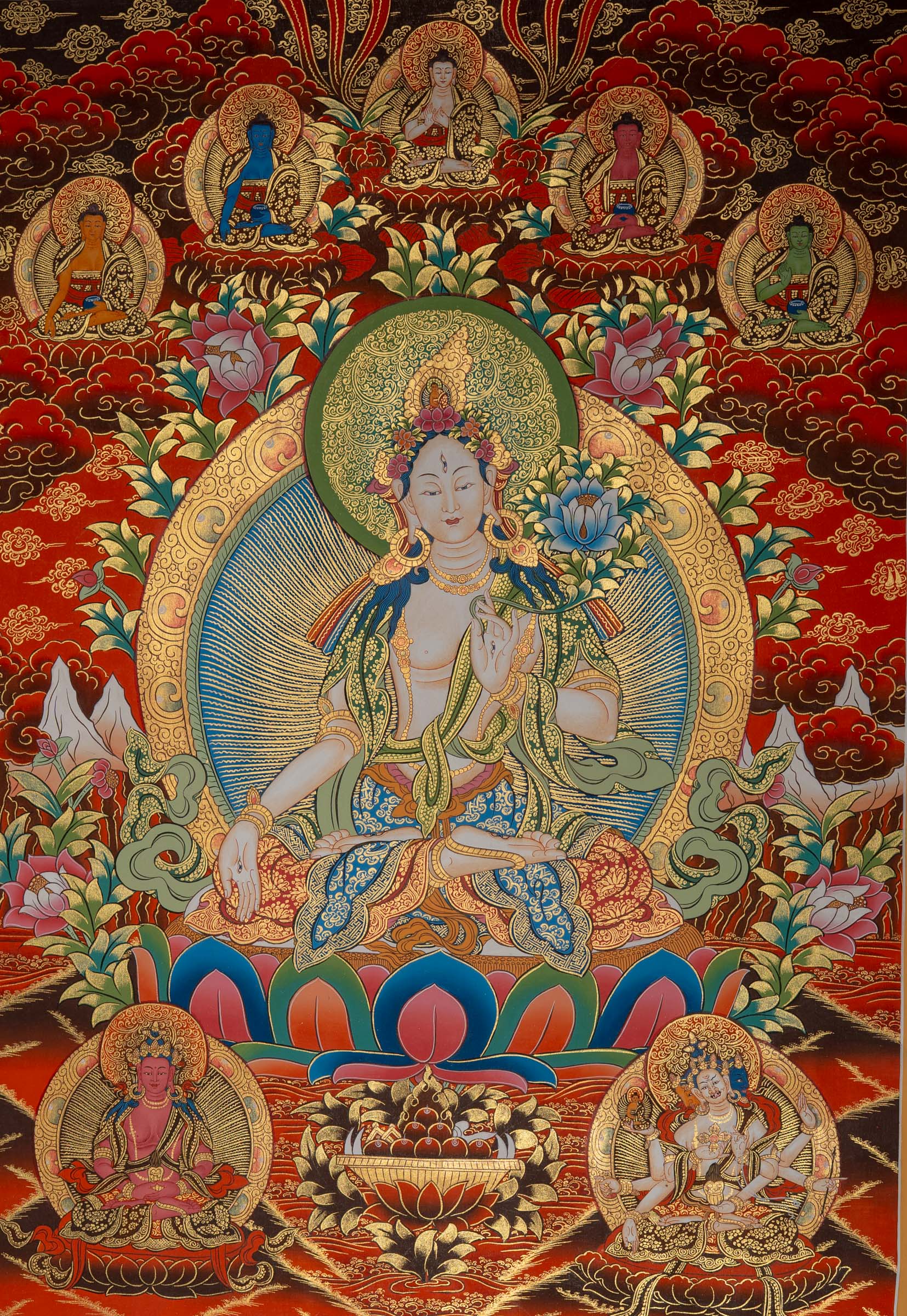 Sacred White Tara Thangka - Handpainted Art