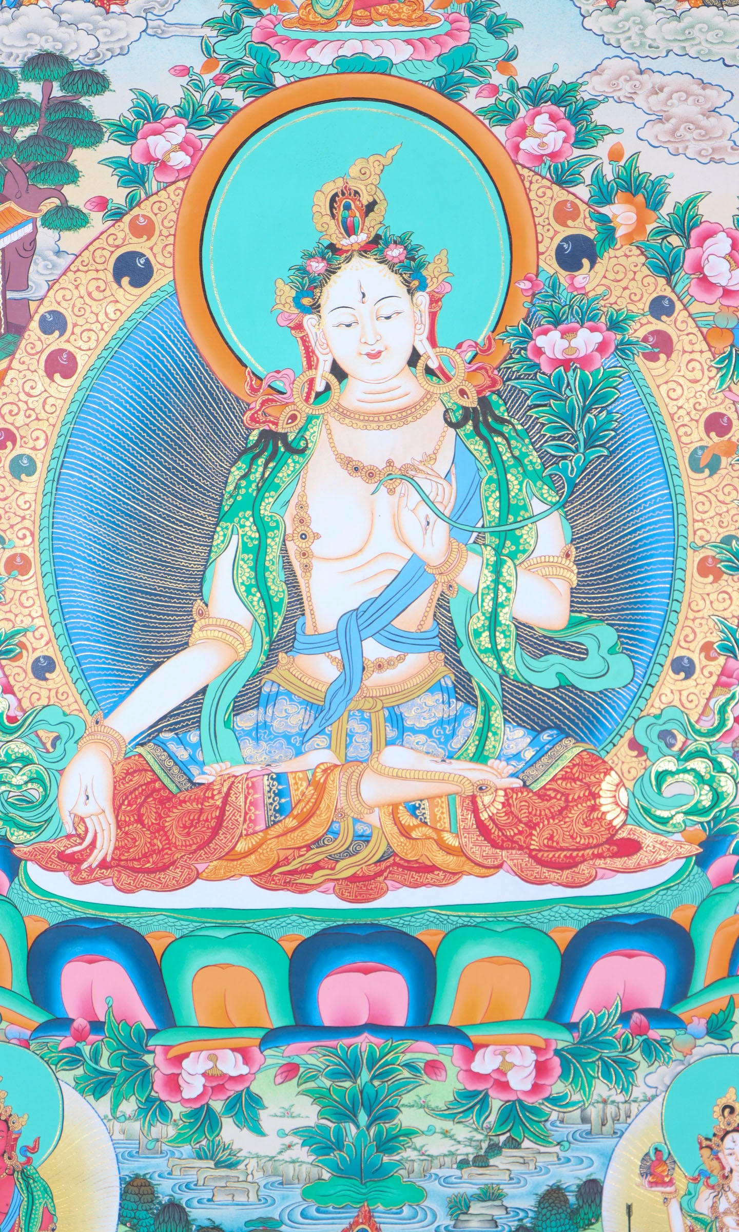 White Tara Thangka for meditation and visualization.