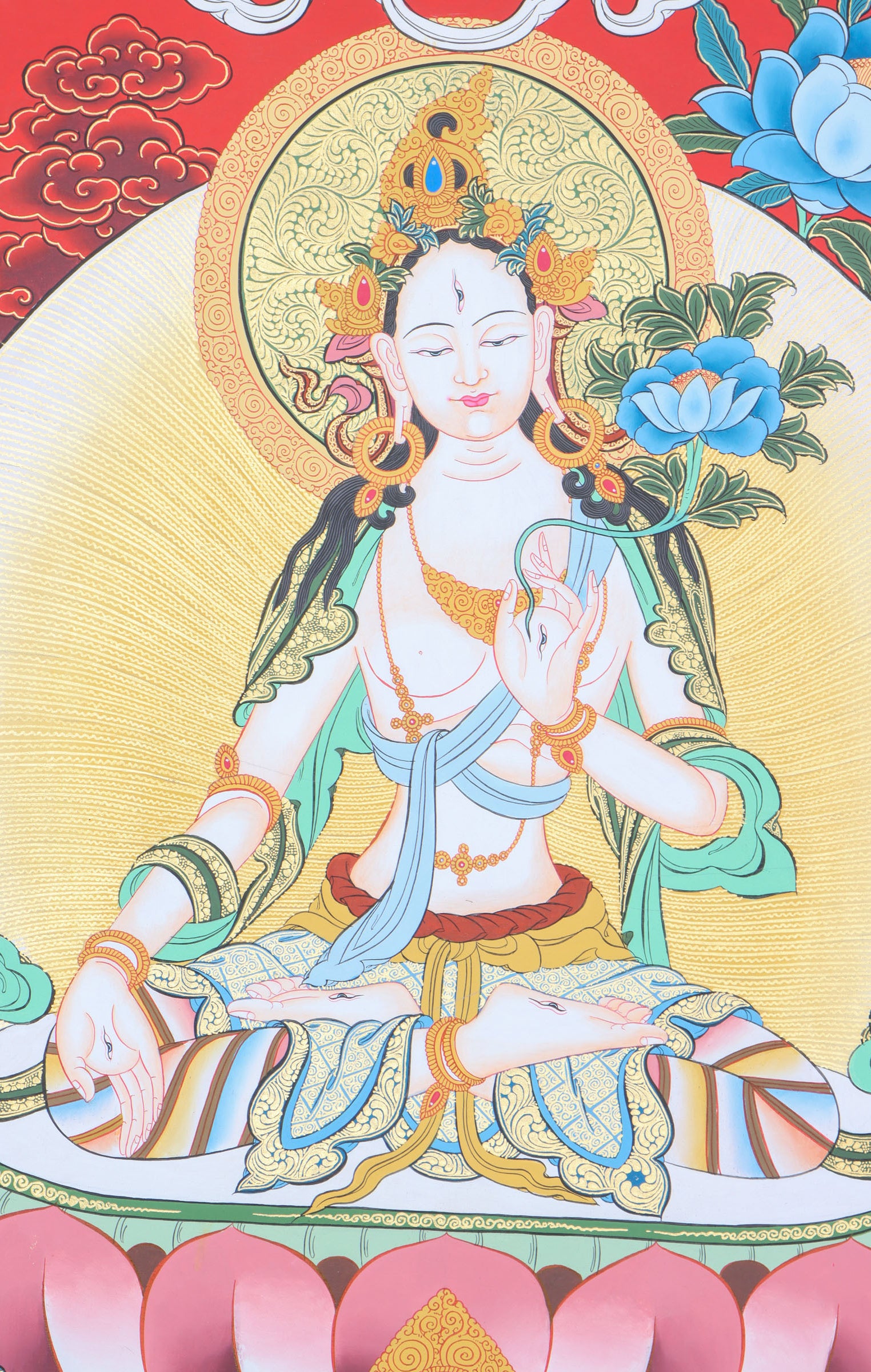 White Tara Thangka for compassion, healing, and longevity.