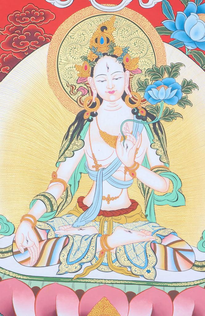 White Tara Thangka for compassion, healing, and longevity.