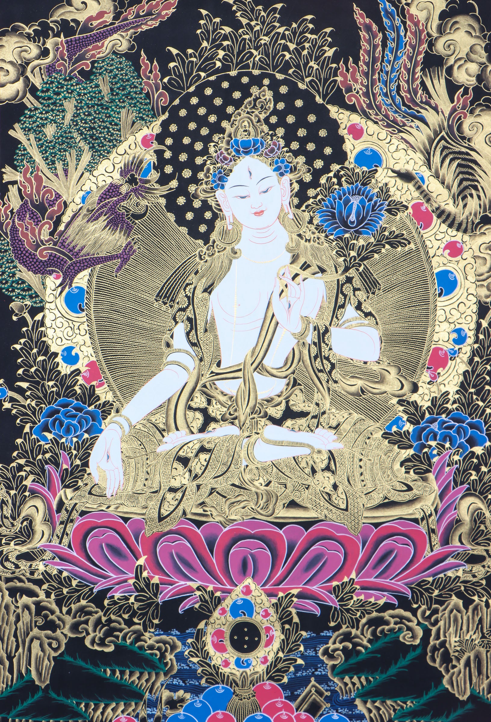 White Tara Thangka for wall hanging decor.