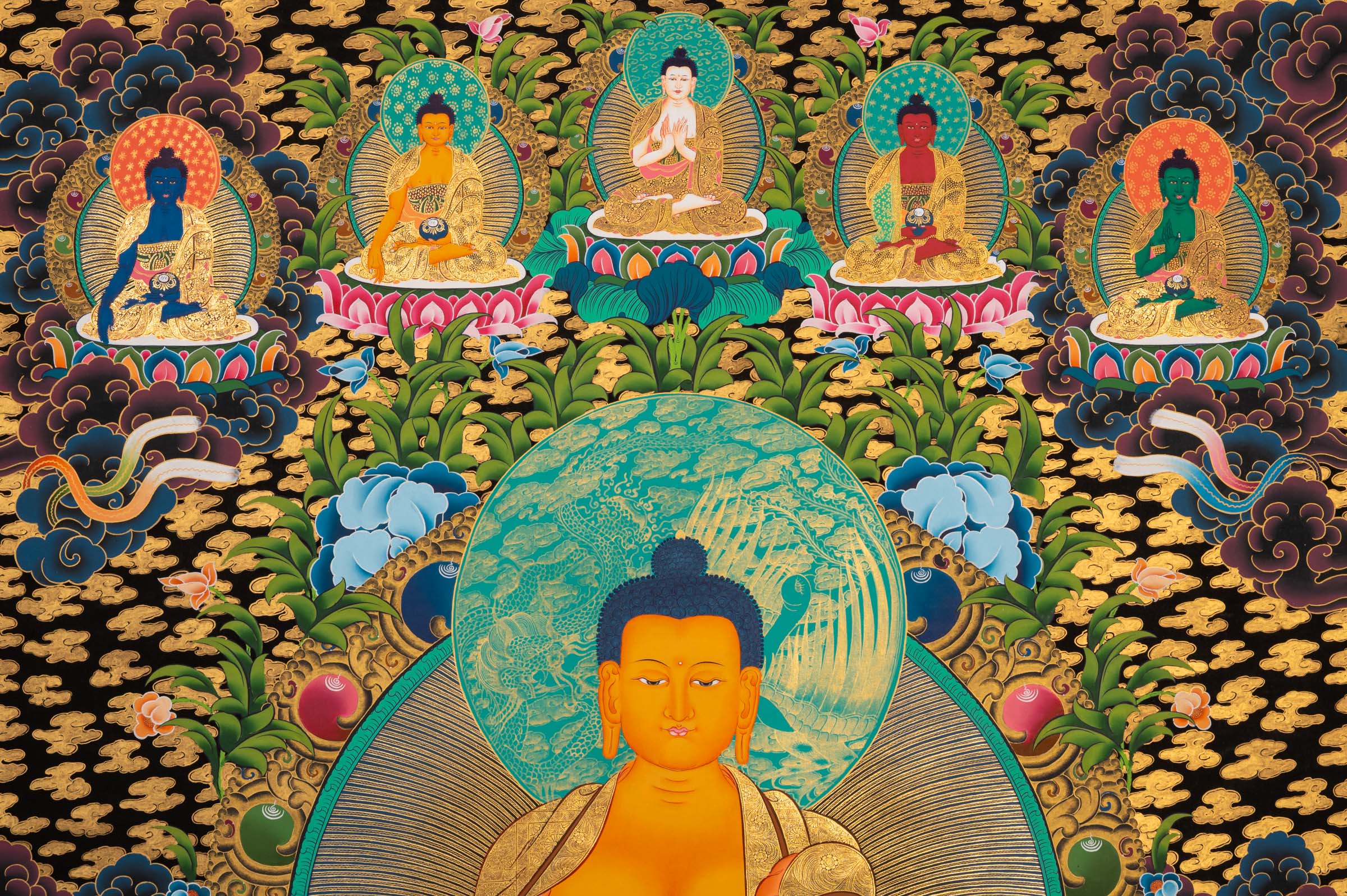 Sacred Hand-Painted Shakyamuni Buddha Thangka