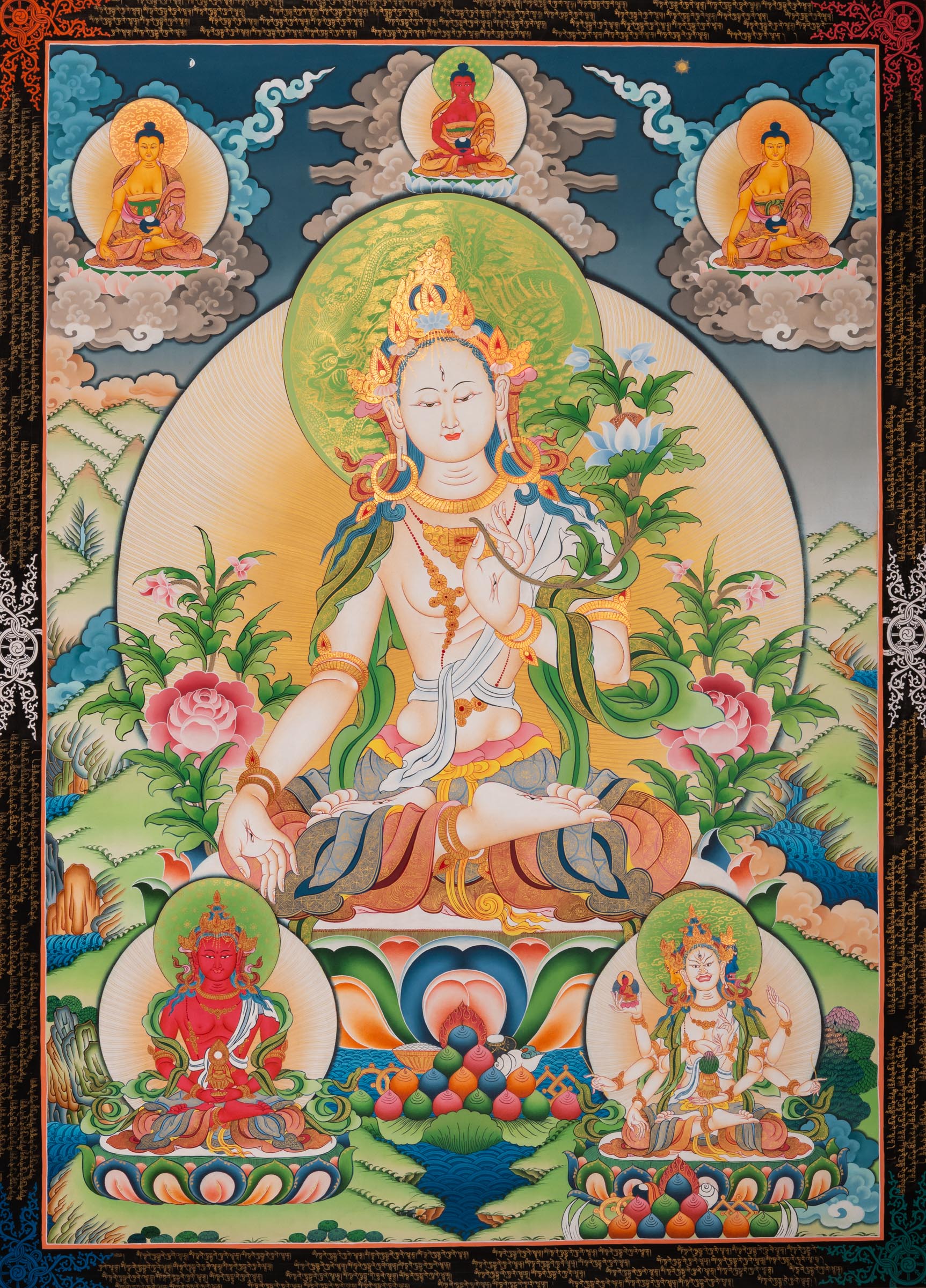 White Tara Female Deity Thangka - Lucky Thanka