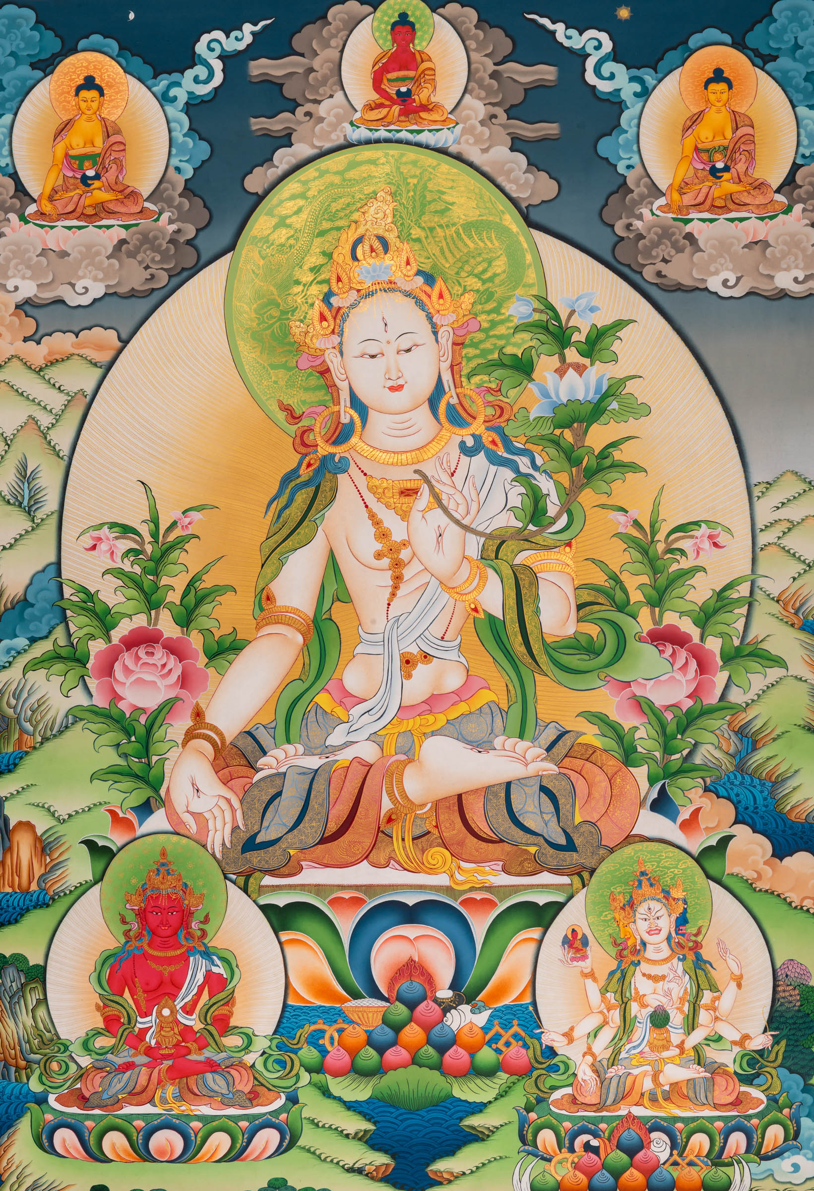 White Tara Female Deity Thangka - Lucky Thanka