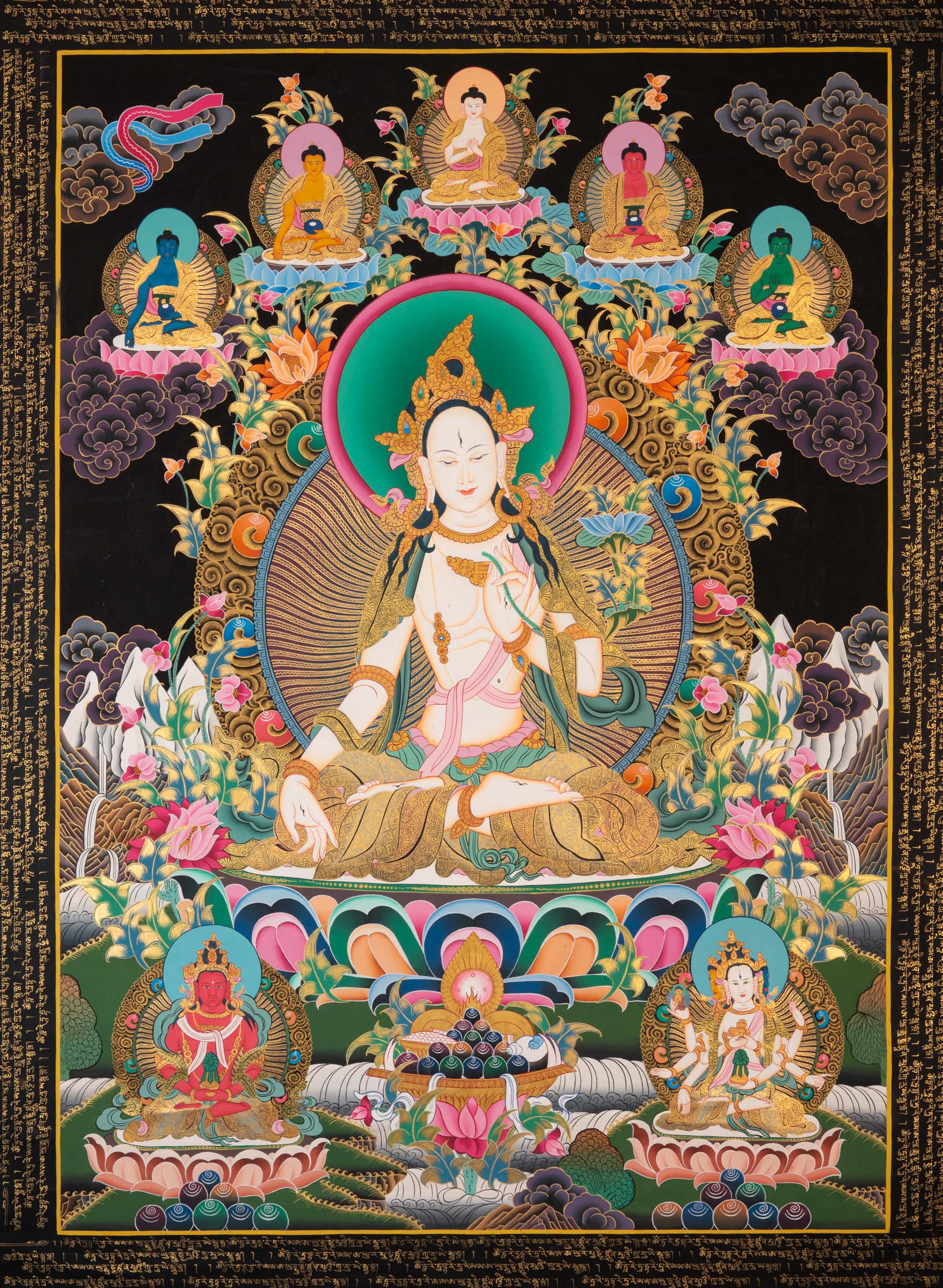 Hand-Painted White Tara Thangka - Sacred Painting 