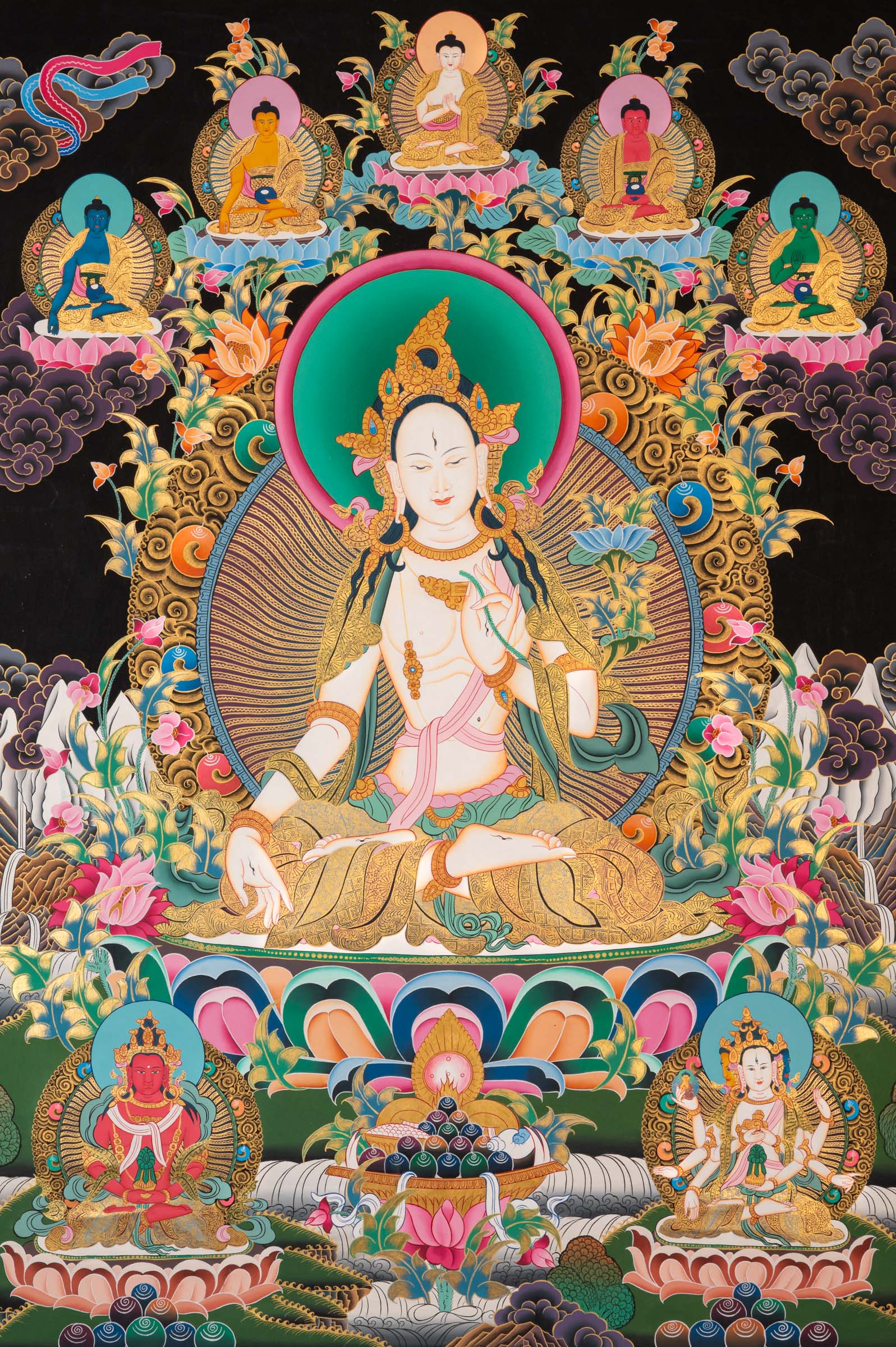 Hand-Painted White Tara Thangka - Sacred Painting 