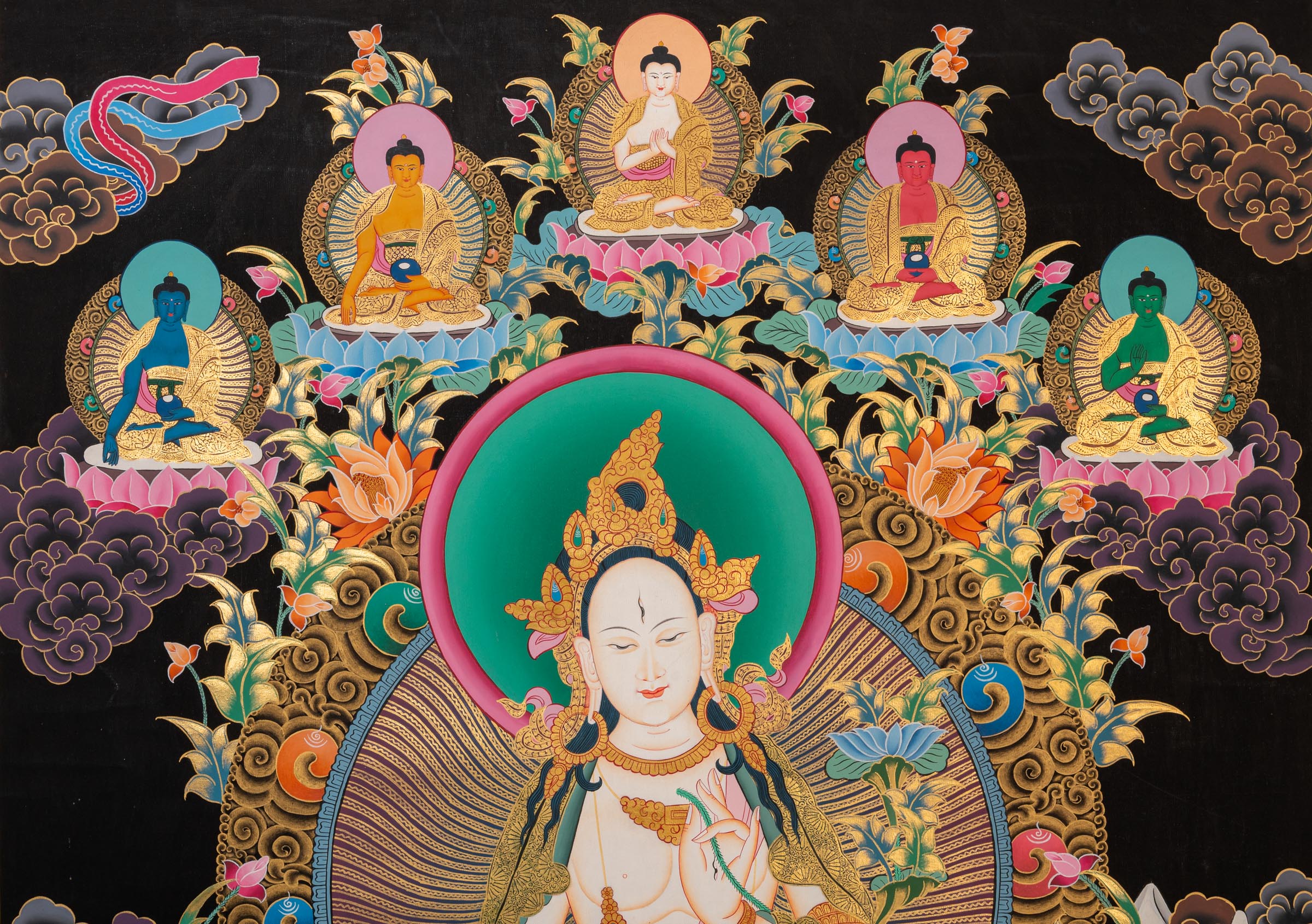 Hand-Painted White Tara Thangka - Sacred Painting 