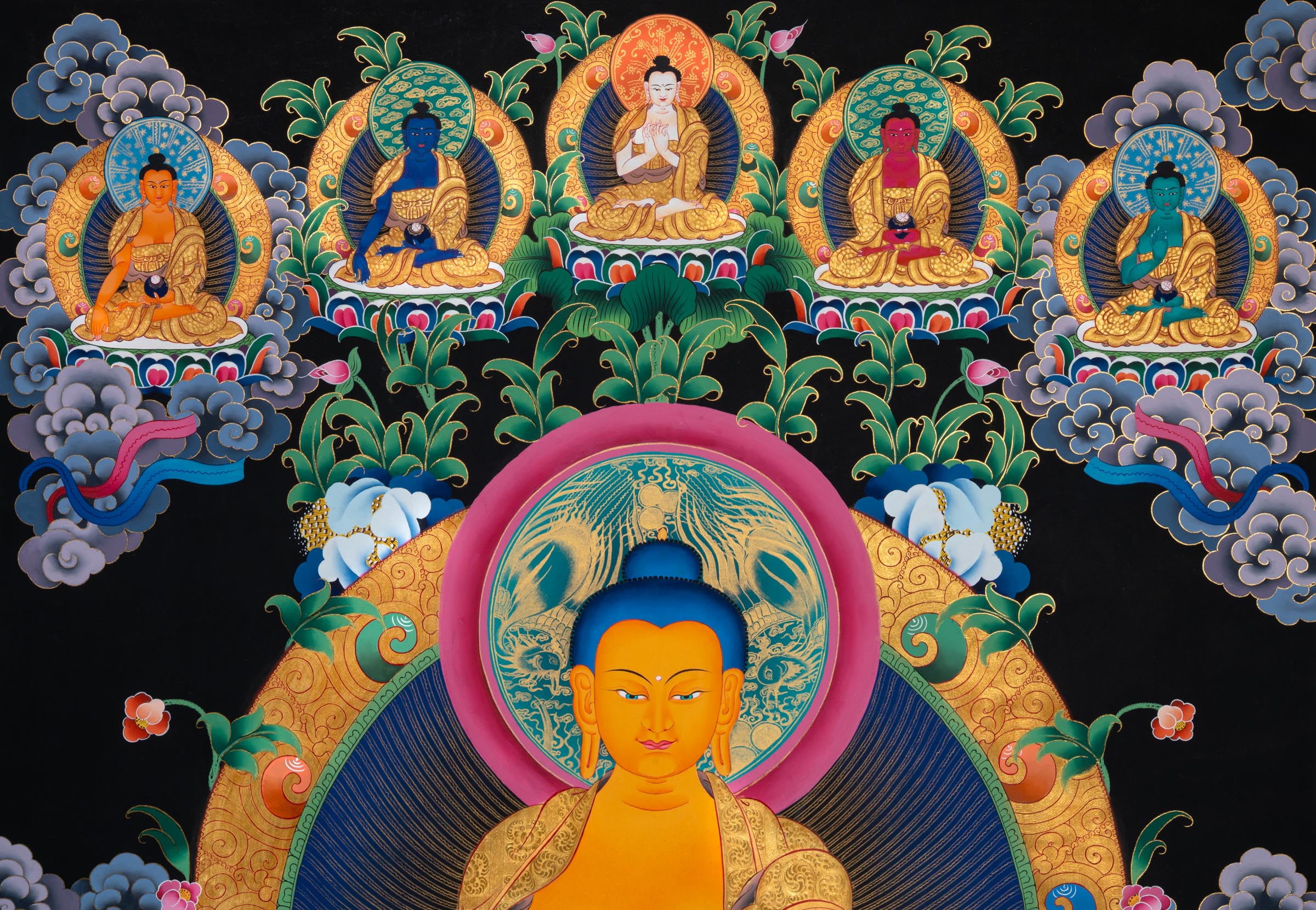 Shakyamuni Buddha Thangka Painting for prayer and devotion.